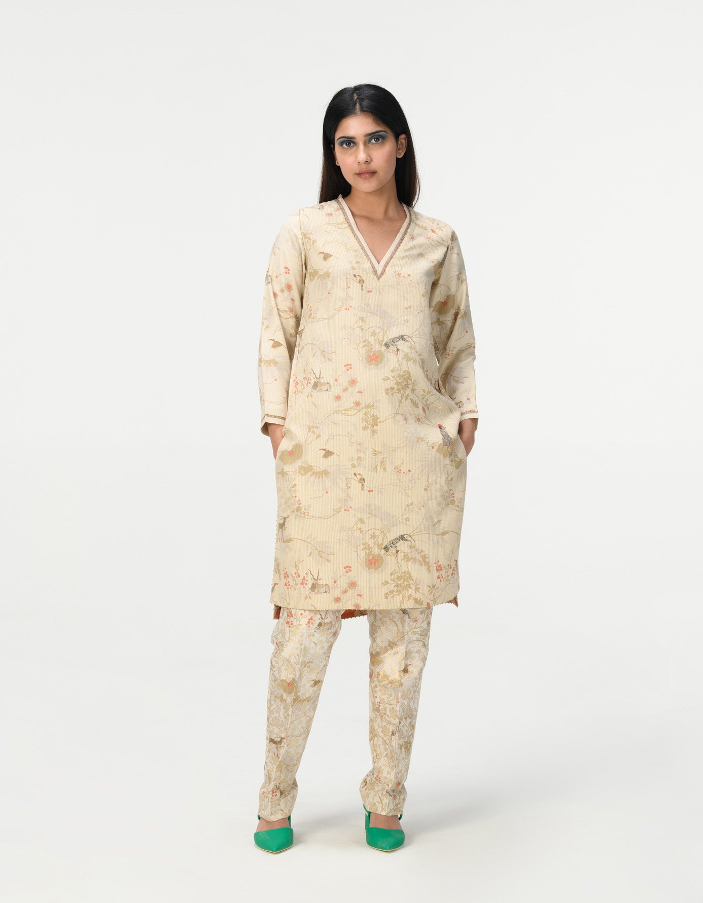 Classic Silk Brocade Trousers in Ivory - Elegant Formal Pants for Weddings, Parties & Special Occasions