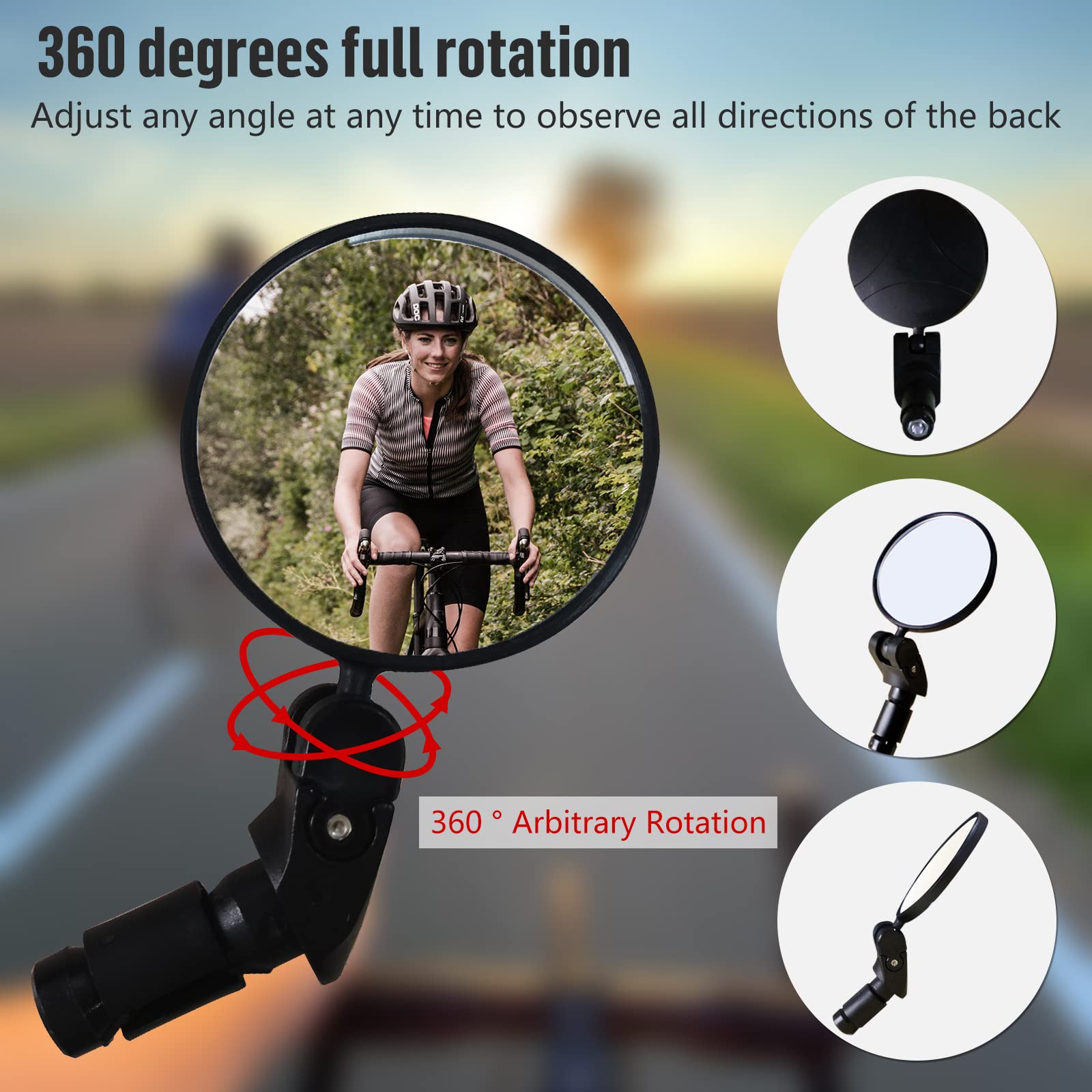 **Universal Bike Mirror - 360° Adjustable HD Glass Rearview Mirror for Safe Cycling - Bar End & Handlebar Mount - Compatible with Bicycle, Electric Bike, Motorcycle (Black, 2PCS) - Perfect for Commuting & Road Safety**