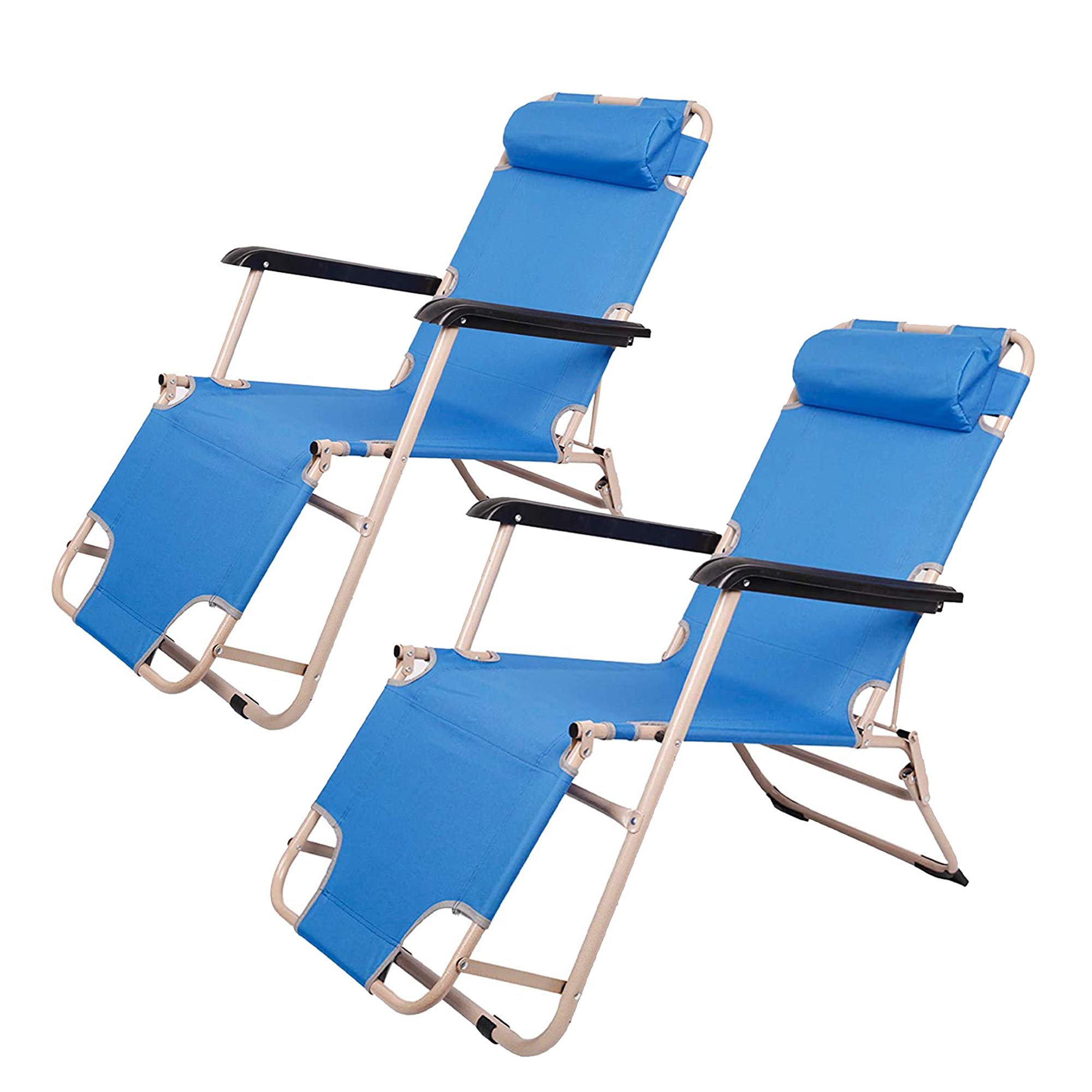 2 Pack Patio Lounge Chairs & Folding Cots - Portable Outdoor Reclining Chairs for Camping, Beach, Lawn - 60