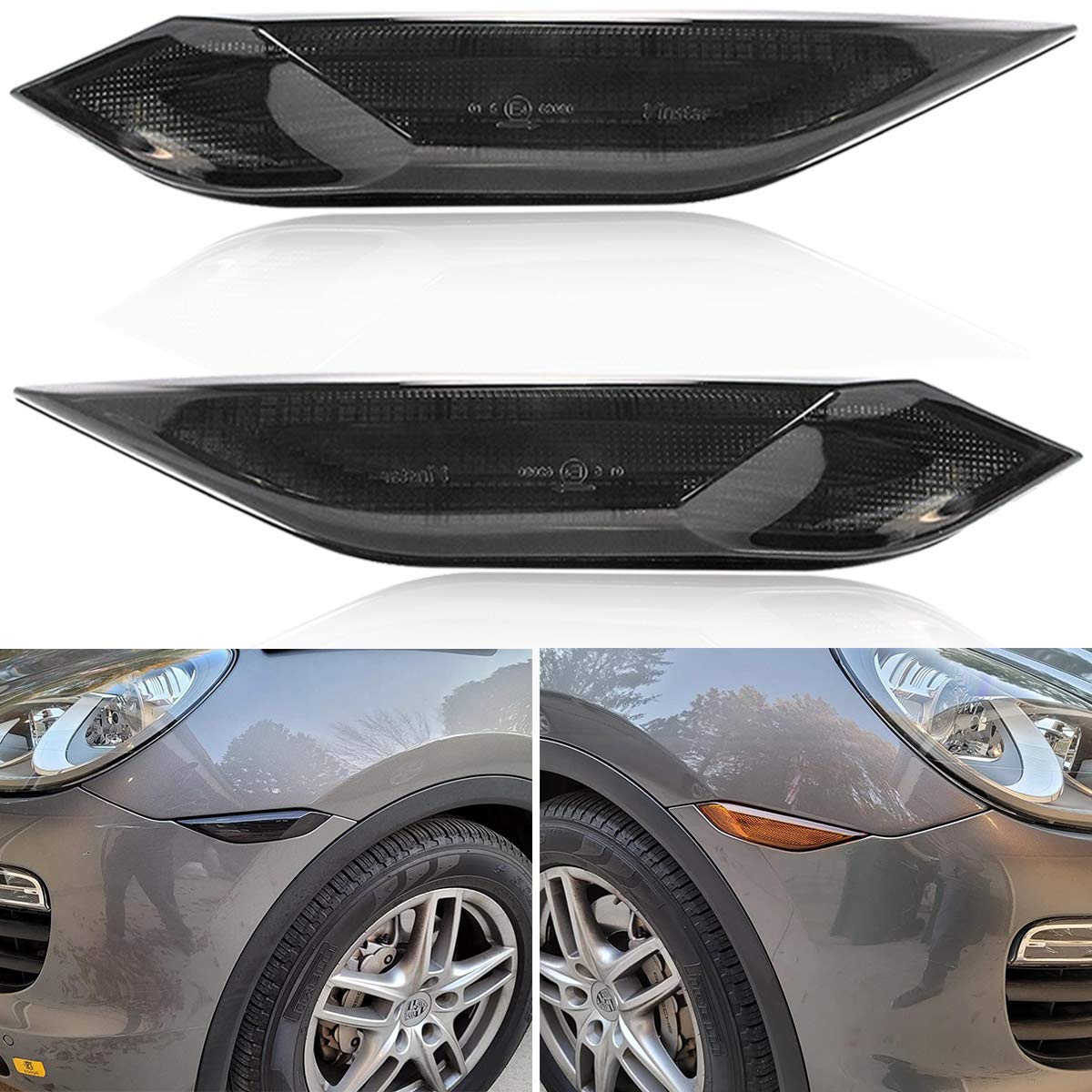 Smoked Lens LED Side Marker Lamp for 2011-2014 Porsche 958 Cayenne - Amber Turn Signal & Xenon White Running Light - Perfect for Night Driving and Enhanced Vehicle Visibility