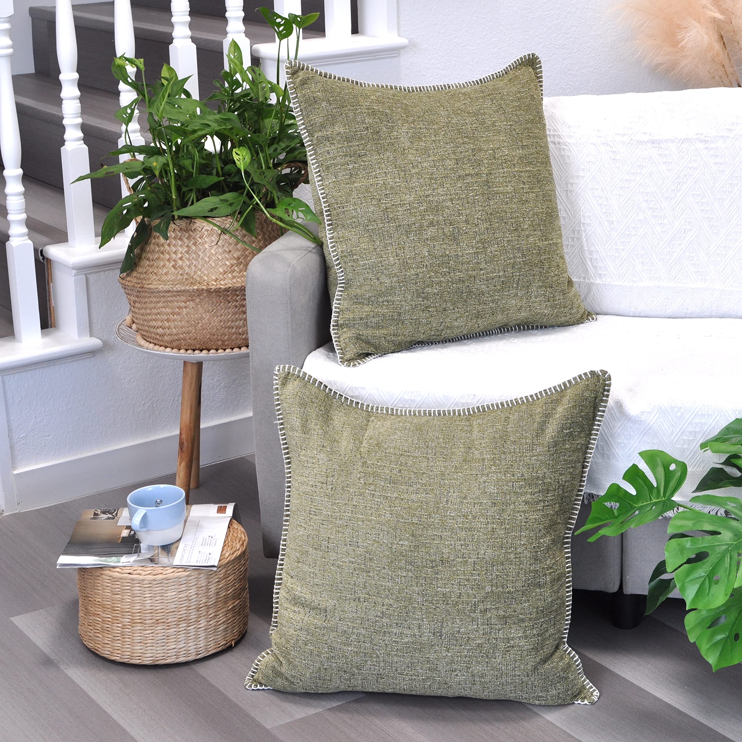 2-Pack 26x26 Inch Light Olive Green Extra Large Throw Pillow Covers - Soft Cozy Square Euro Pillow Cases for Couch, Sofa & Bed - Modern Oversized Decorative Euro Shams for Living Room, Bedroom & Home Decor