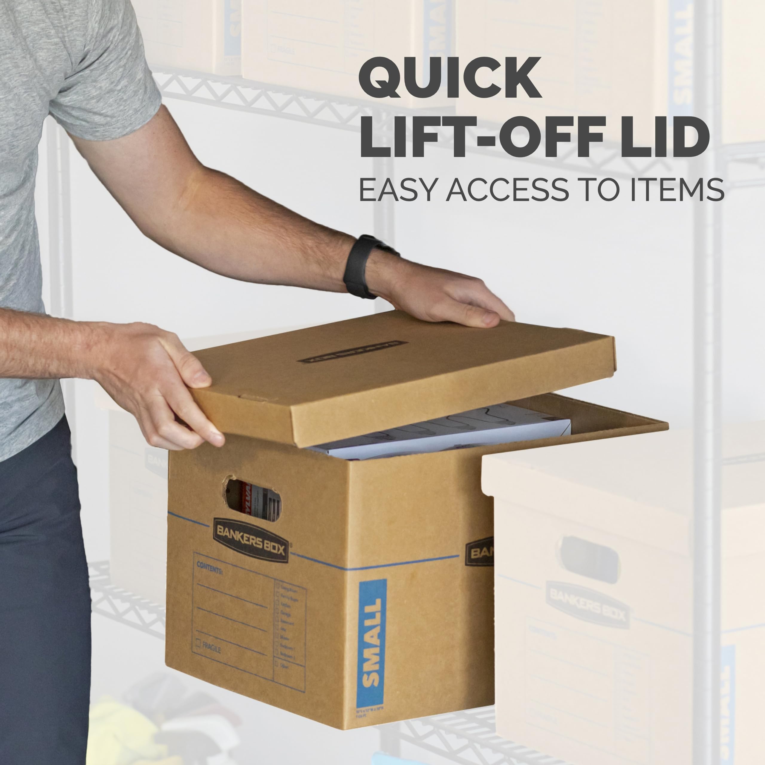 Bankers Box Classic Moving Box 12 Pack Kit - Strong Reinforced Handles, Easy Tape-Free Assembly, Includes 8 Small & 4 Medium Boxes with Lids (7716401) - Perfect for Home Moving, Office Storage & Shipping Supplies
