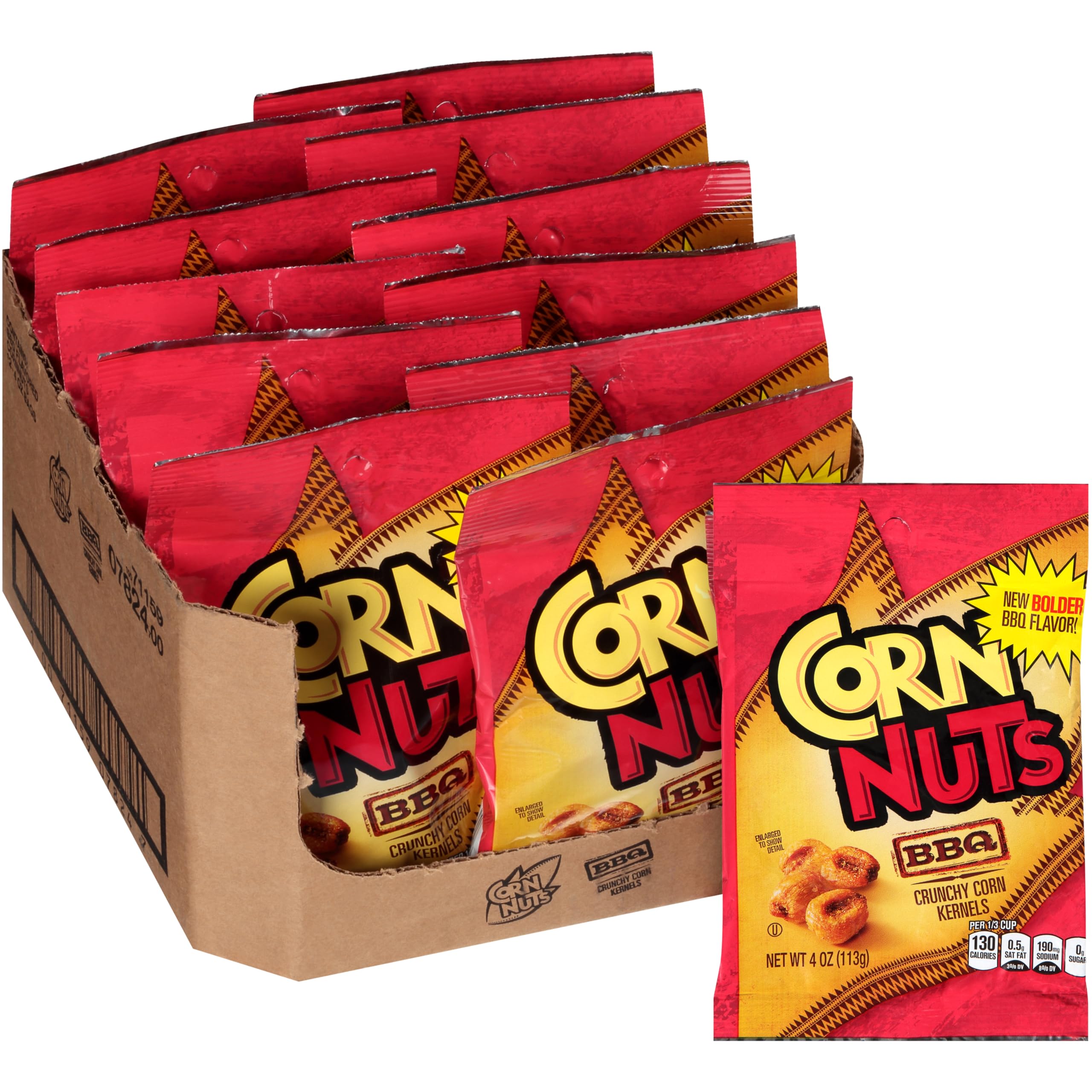 Crunchy BBQ Flavored Corn Nuts - Gluten Free Corn Kernel Snacks for Adults, 4oz Pack of 12 - Perfect for Parties, Road Trips & Office Snacking