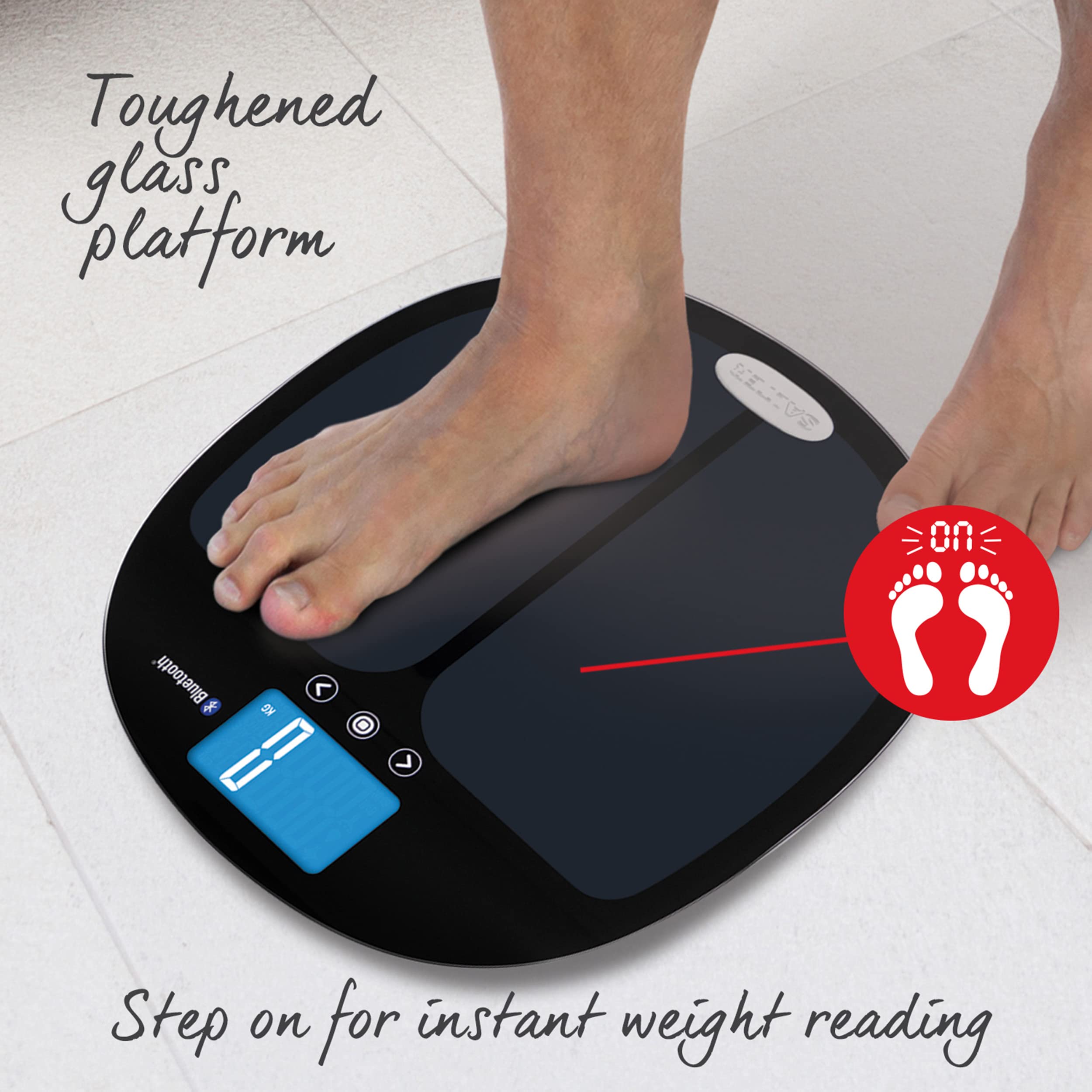 Salter 9192 BK3R Smart Body Composition Scale - Digital Bathroom Scale with Bluetooth, Measures Weight, Body Fat, Water, Muscle & Bone Mass, BMI/BMR - Syncs with Salter Health App for Fitness Tracking & Health Monitoring at Home