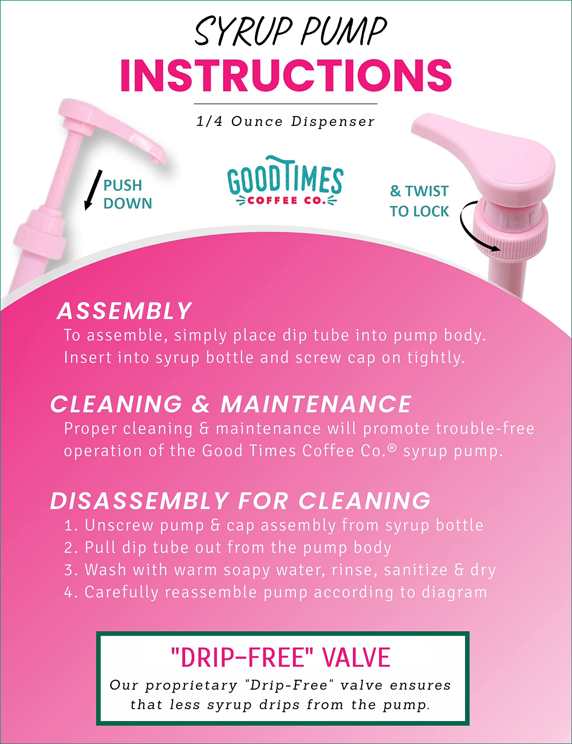 Premium Pink Coffee Syrup Pump for 750ml Bottles (2-Pack) - Compatible with Torani, DaVinci, Monin 1L & More - Perfect for Coffee Shops, Bars & Home Use