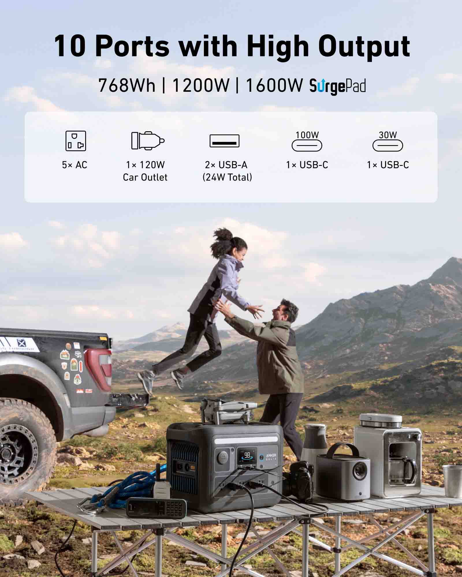 Anker SOLIX C800X 768Wh 1200W Portable Power Station - Solar Generator for Camping, RV, Emergency Backup & Off-Grid Power Supply