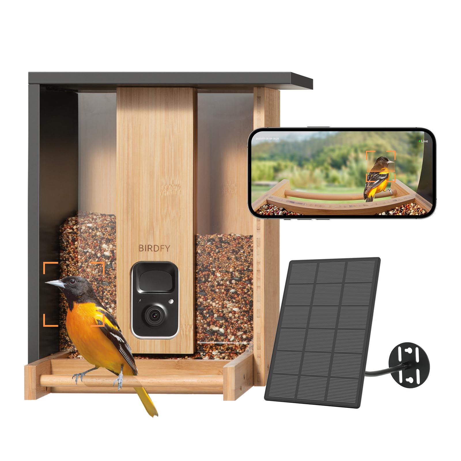 NETVUE by Birdfy AI Smart Bird Feeder with Camera - Solar Powered, 6000+ Bird Species Recognition & Motion Detection - Upgraded Bamboo Wood Design - Perfect for Bird Watching, Garden Monitoring & Nature Lovers - Great Gift Idea for Bird Enthusiasts