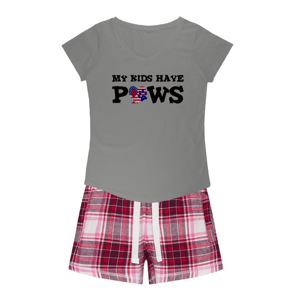 My Kids Have Paws Cute Dog Lover Sleep T-Shirt & Flannel Shorts Set - Comfortable Matching Pajamas for Women Who Love Pets, Perfect for Lounging at Home or Dog Mom Gifts