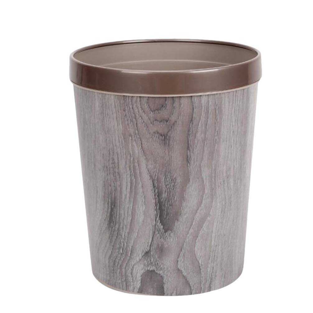 FRCOLOR 12L Rustic Wood Grain Trash Can - Round Wastebasket for Kitchen, Bathroom, Office & Home | Durable Garbage Bin with Lid | Perfect for Recycling, Composting & Daily Waste Disposal (Grey)