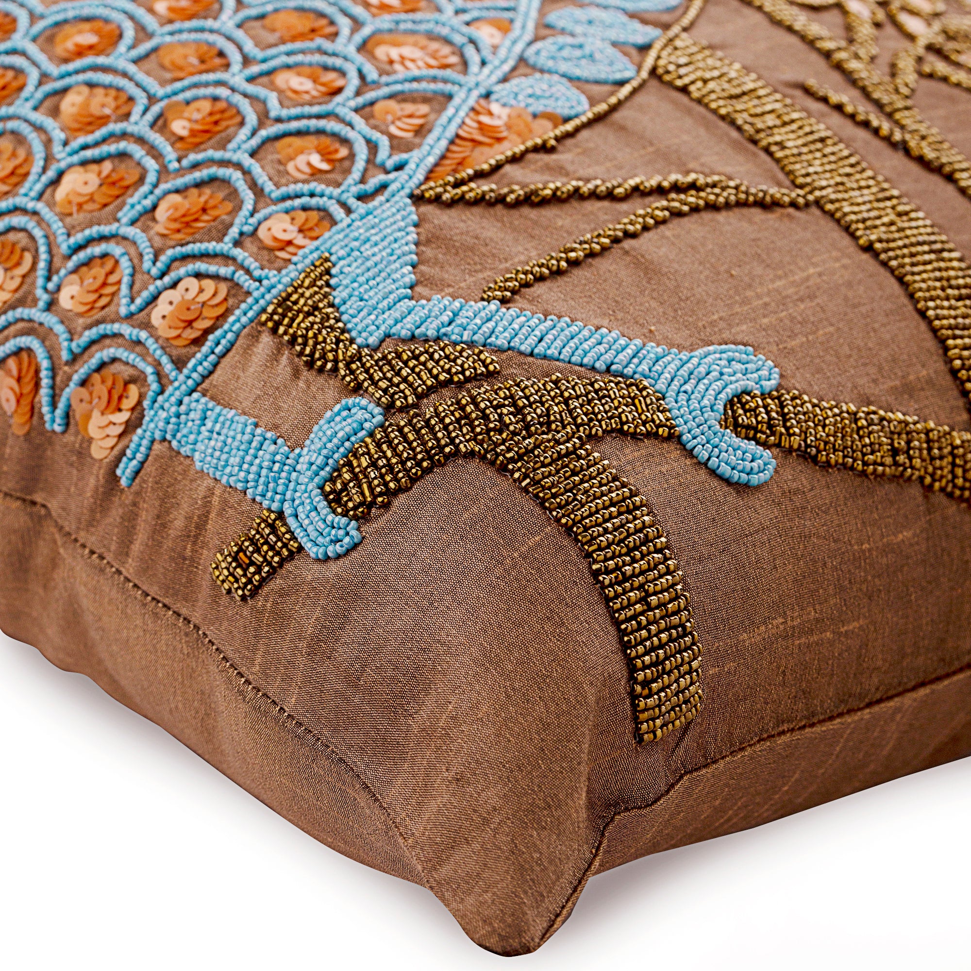 Birdy Paradise Brown Art Silk Throw Pillow Cover - Elegant Home Decor for Living Room, Bedroom & Sofa - Soft Decorative Cushion Cover for Cozy Interior Design