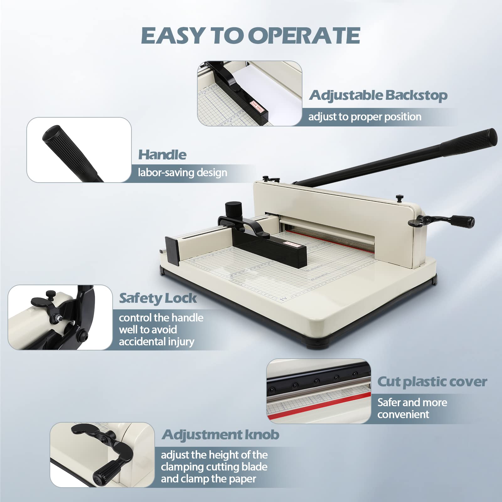 12 Inch Heavy Duty Guillotine Paper Cutter - 400 Sheet Capacity with Double Safety Protection & Durable HSS Blade - Includes Free Replacement Blade - Perfect for Office, School, Crafting, and Photo Cutting Projects