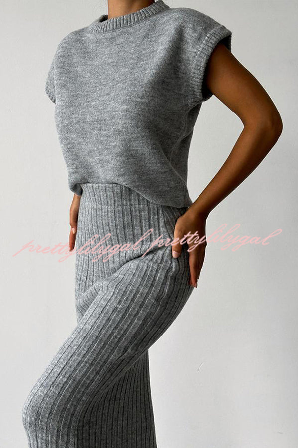 Triko Knit Short Sleeve Sweater & Stretch Ribbed Midi Skirt Set for Women | Casual Outfit for Spring & Fall | Perfect for Office, Date Night & Weekend Brunch