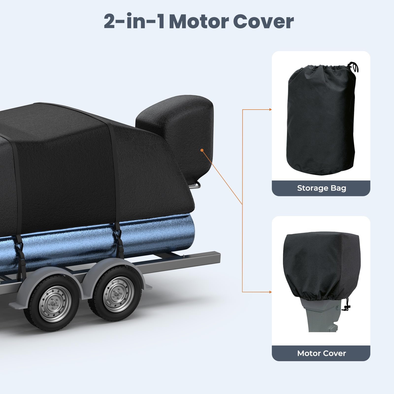 Heavy Duty 1400D Marine Grade Waterproof Pontoon Boat Cover with Motor Cover - Reinforced Middle for 21'-24' Length & 102