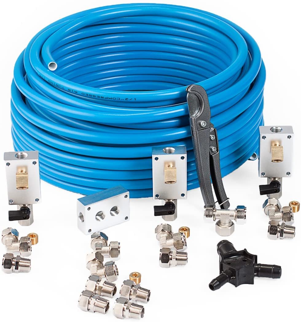 Maxline 1/2 Inch x 100 Feet HDPE-Aluminum Air Compressor Piping System Kit - 35-Piece Leak-Proof, Easy to Install Accessories with 100 PSI Rating | Compatible with All Air Compressor Hoses | Perfect for Automotive Shops, Home Garages & Industrial Air Tool Applications | Model M3800