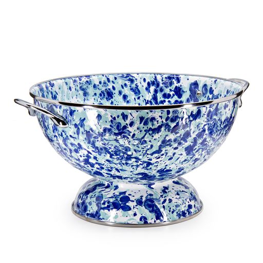 Ocean Swirl Enamelware 5 Quart Colander - Large Stainless Steel Strainer for Pasta, Vegetables & Fruits - Perfect for Kitchen, Camping & Outdoor Cooking