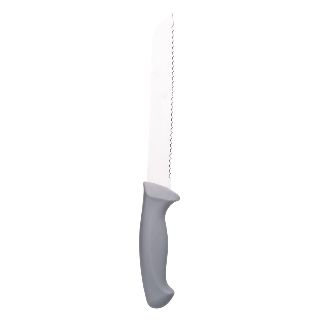 Restaurantware Comfy Grip 8 Inch Bread Knife - Sharp Serrated Stainless Steel Blade with Ergonomic Non-Slip Handle for Slicing Bread, Cake & Pastries | Dishwasher Safe | Perfect for Bakeries, Restaurants & Home Kitchens