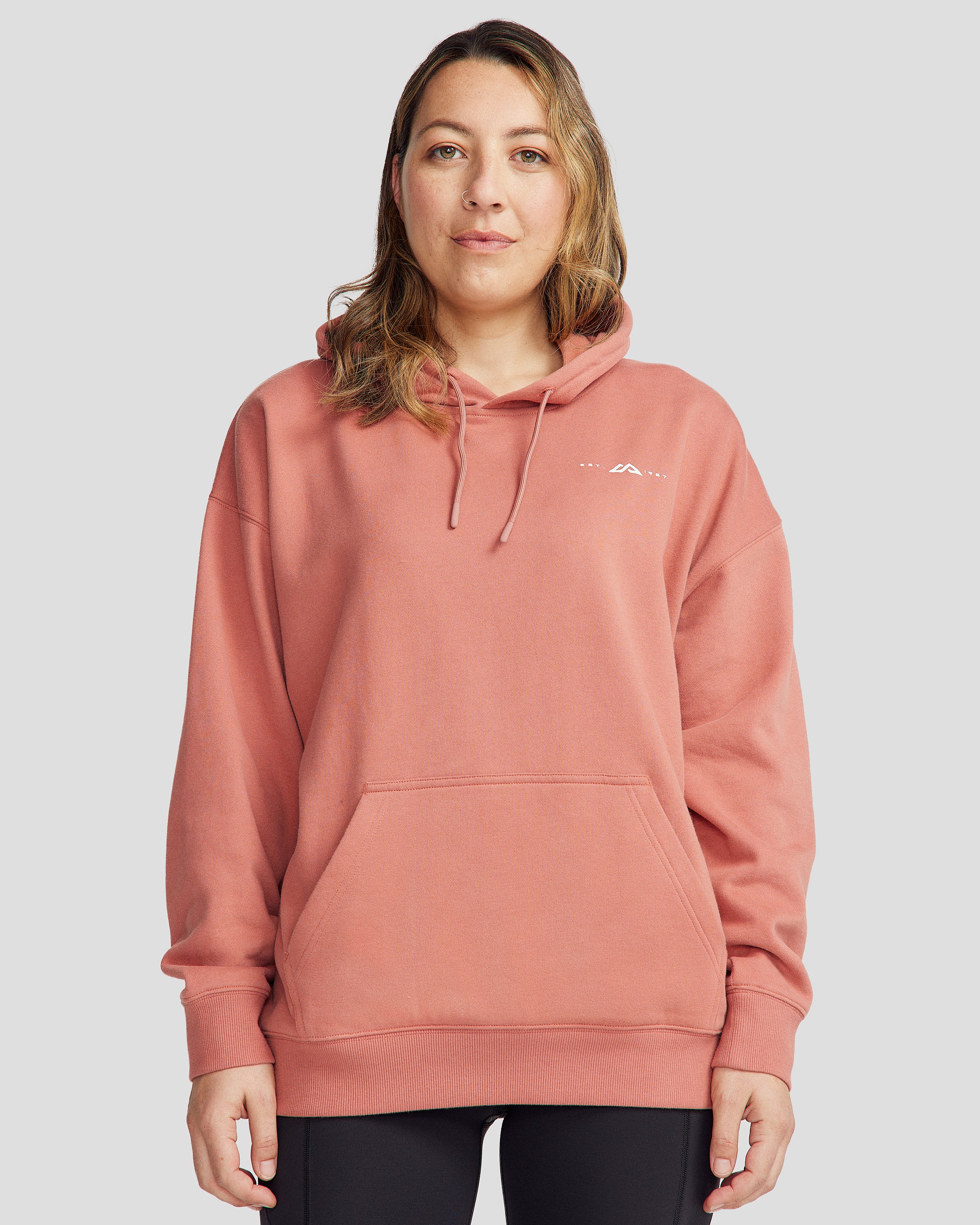 Women's Mountain Camo Slouchy Brushed Fleece Hoodie - Soft & Cozy Pullover Sweatshirt for Hiking, Camping & Outdoor Adventures (Clay Color)