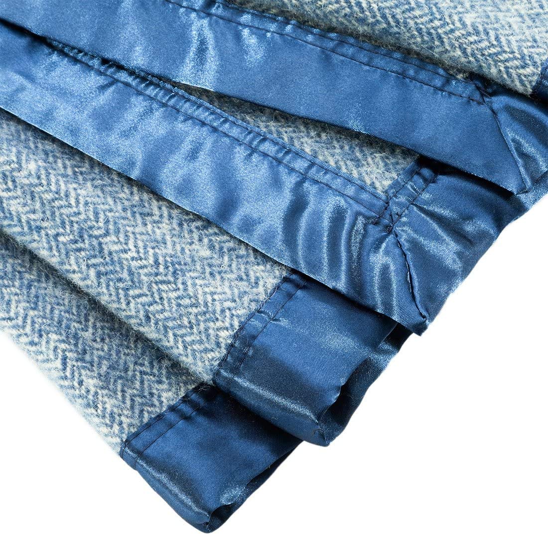 Premium Spencer & Whitney Herringbone Wool Throw Blanket - Soft Blue Queen Size Blanket for Sofa, Bed & Couch - Cozy Winter Home Decor