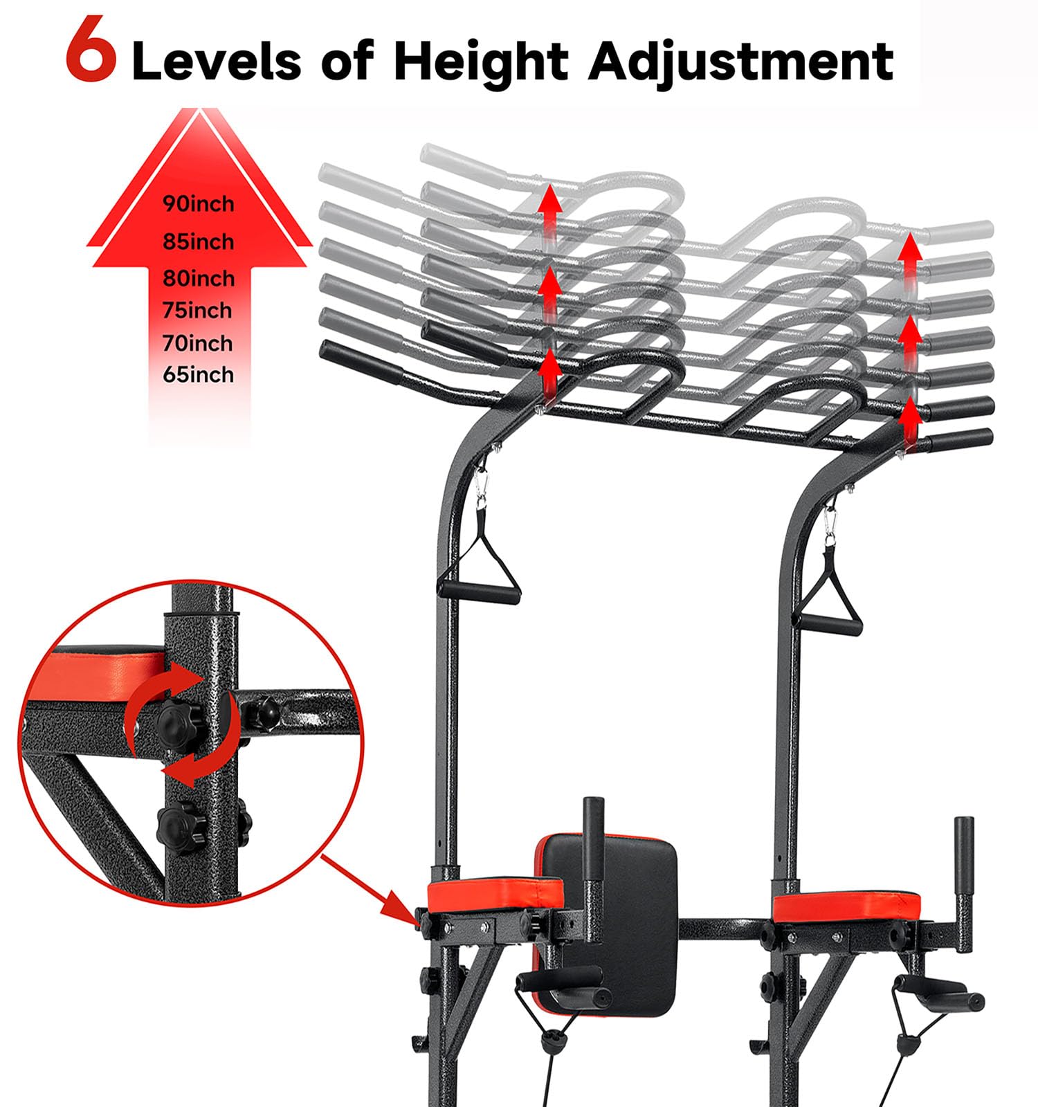 Adjustable Power Tower Pull Up Bar Station - Multi-Function Home Gym Strength Training Equipment for Full Body Workout (440LBS Capacity) - Perfect for Home Fitness, Strength Building & Calisthenics Training
