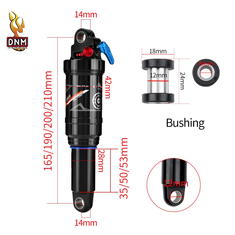 DNM AO-38RC Mountain Bike Rear Shock - Adjustable Air Pressure, Rebound & Lockout with Manual Remote - 190x50mm (7.48