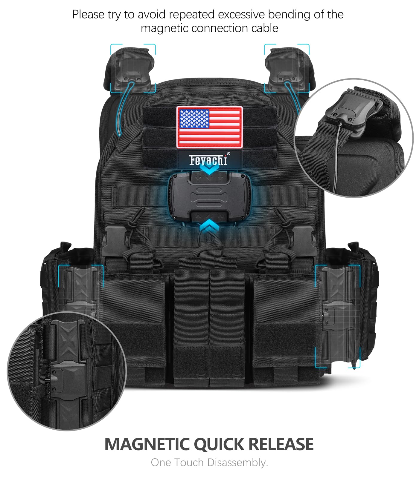 Feyachi Magnetic Tactical Vest Bulletproof - TM 20 Airsoft Vest with MOLLE System | Quick Release One-Button Disassembly | Perfect for Airsoft, Paintball & Tactical Training
