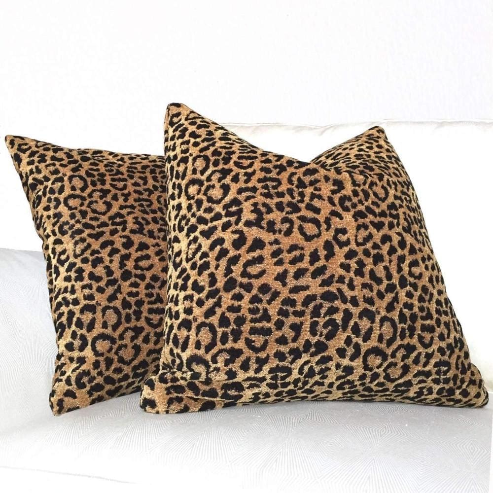 Classic Gold & Black Leopard Print Chenille Pillow Cover - Soft Decorative Throw Pillow Case for Sofa, Bed, Couch - Home Decor Accent for Living Room & Bedroom