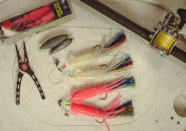 Ahi USA 7 Rock Cod Squid Rigs - Premium Saltwater Fishing Lures for Rock Cod and Squid - Perfect for Deep Sea Fishing and Ocean Angling Adventures