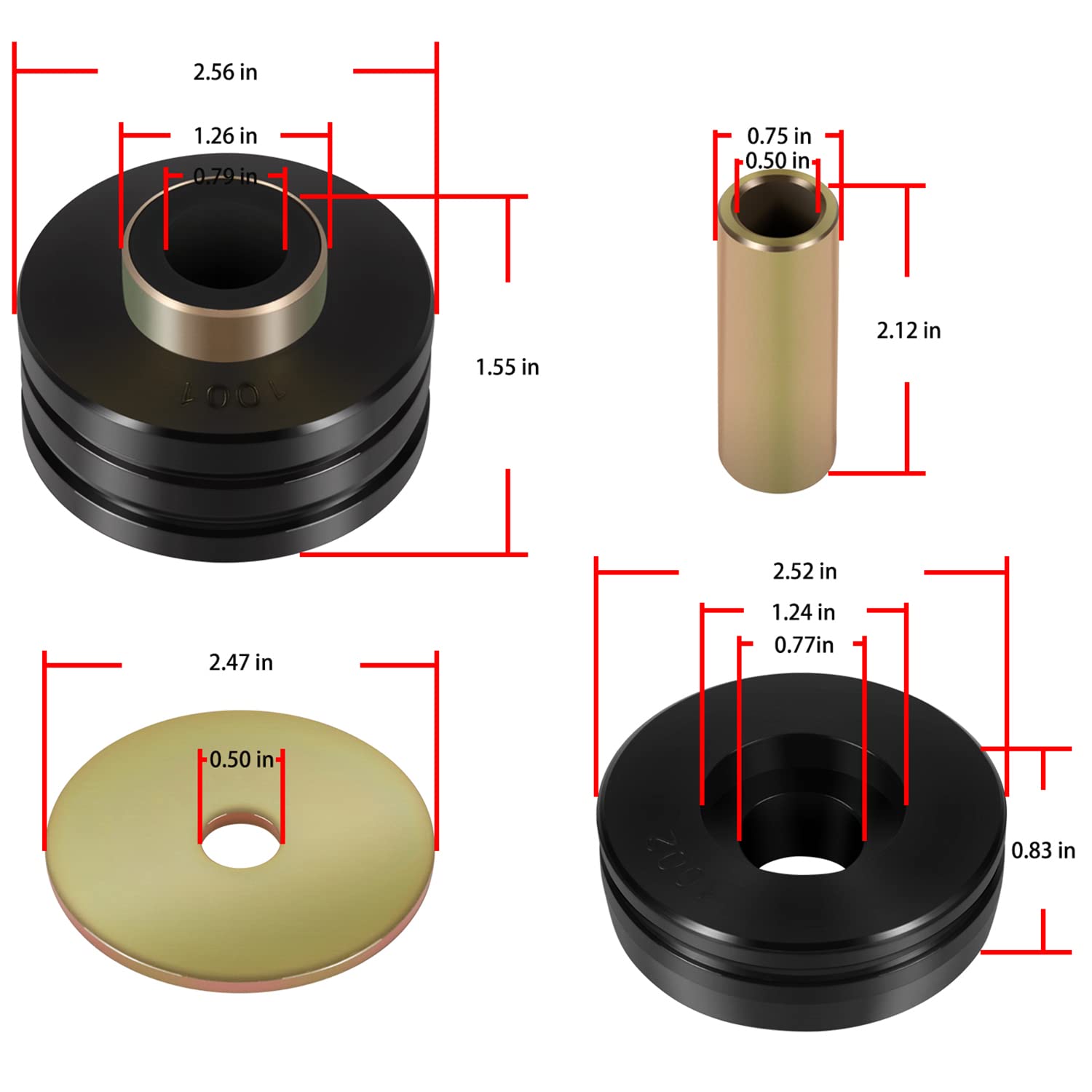9.4102G Universal Polyurethane Body Mount Bushings & Isolators Kit - Includes 4 Plated Metal Washers, 2 Metal Sleeves, 4 Black Bushings - Perfect for Jeep, Truck & SUV Suspension Upgrades & Vibration Reduction