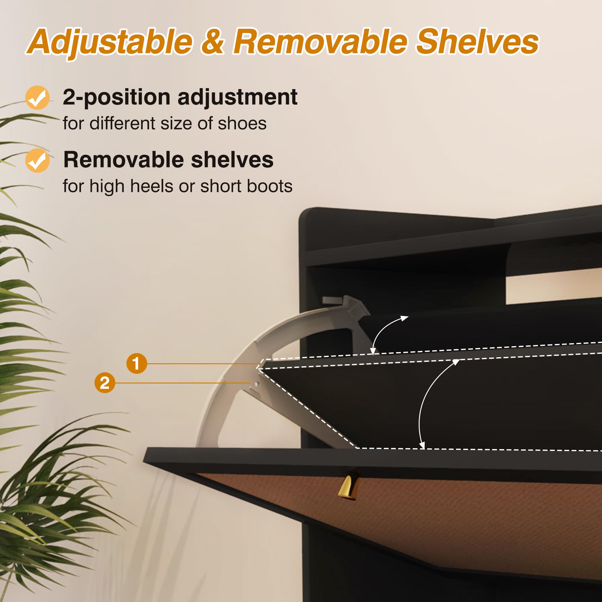 AVZEAR Narrow Shoe Storage Cabinet with 2 Flip Drawers - Freestanding Wooden Closed Shoe Rack Organizer for Entryway, Hallway, Living Room - Space Saving Slim Design (Black) | Perfect for Small Spaces, Apartments & Closet Organization
