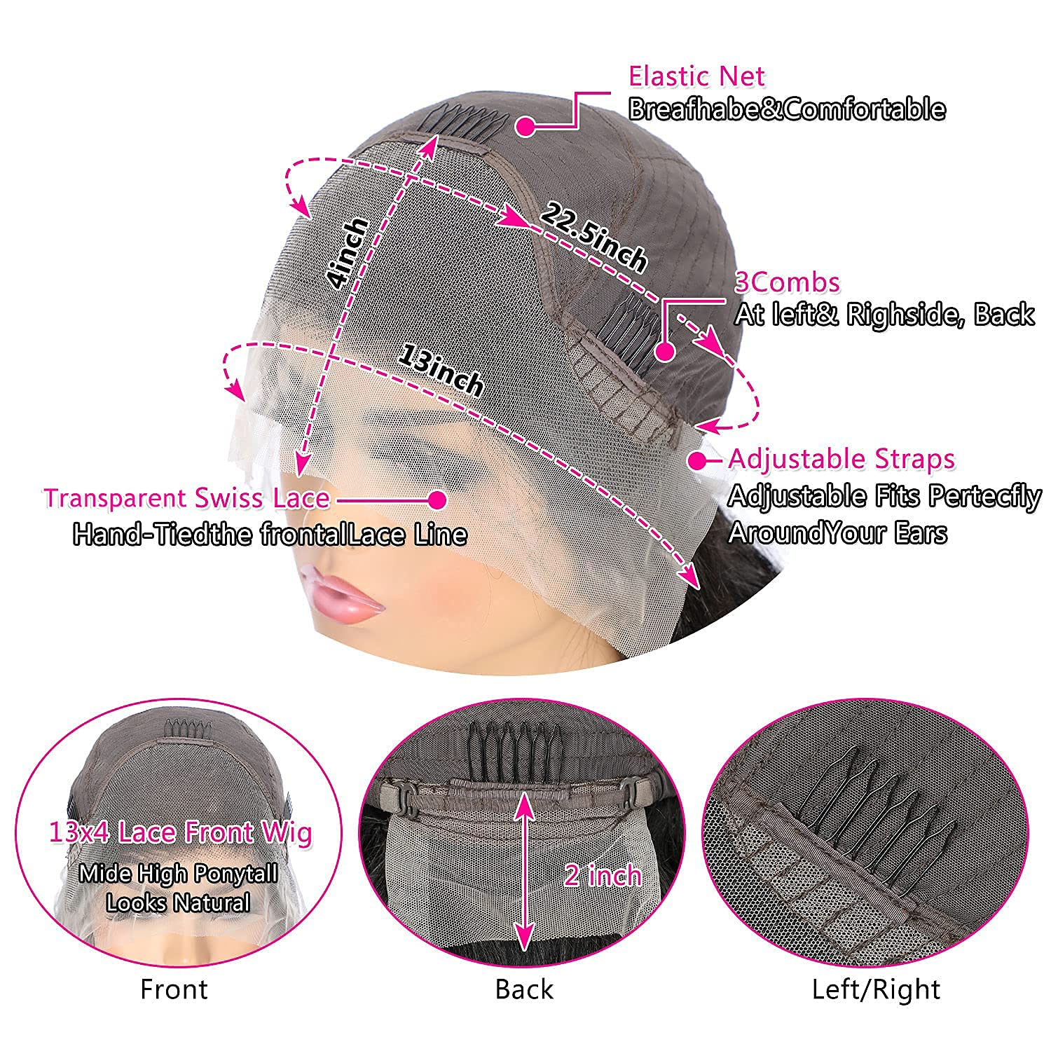 BLG 20 Inch Blue Lace Front Wigs Human Hair - 180% Density Highlighted Pre-Plucked Skunk Stripe Wigs for Women | Glueless Colored Human Hair Lace Wig | Perfect for Cosplay, Parties & Fashion Styling