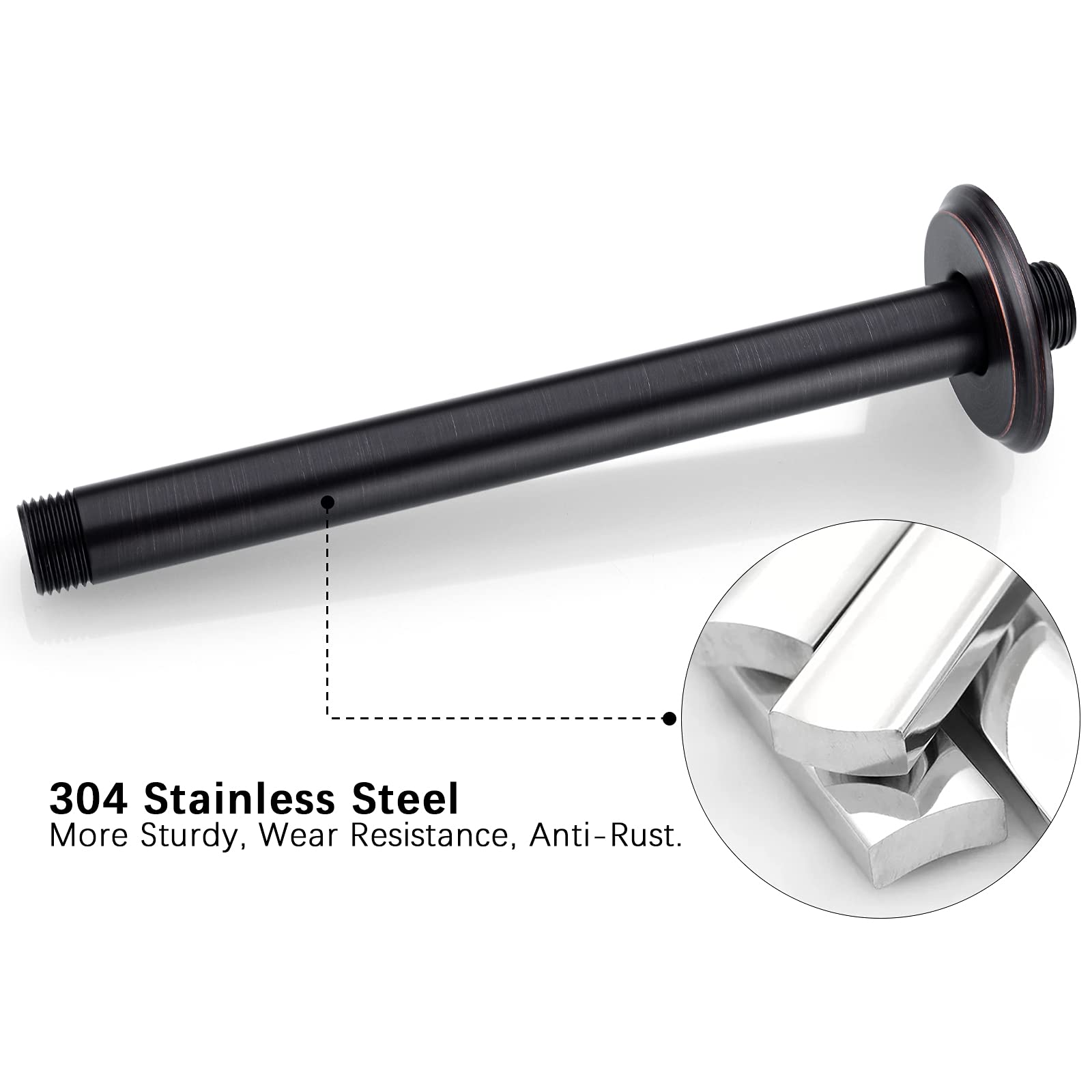 8 Inch Oil Rubbed Bronze Ceiling Mount Shower Arm with Flange - Heavy Duty Rain Shower Head Extension Pipe for Bathroom, Spa & Luxury Hotel Renovation