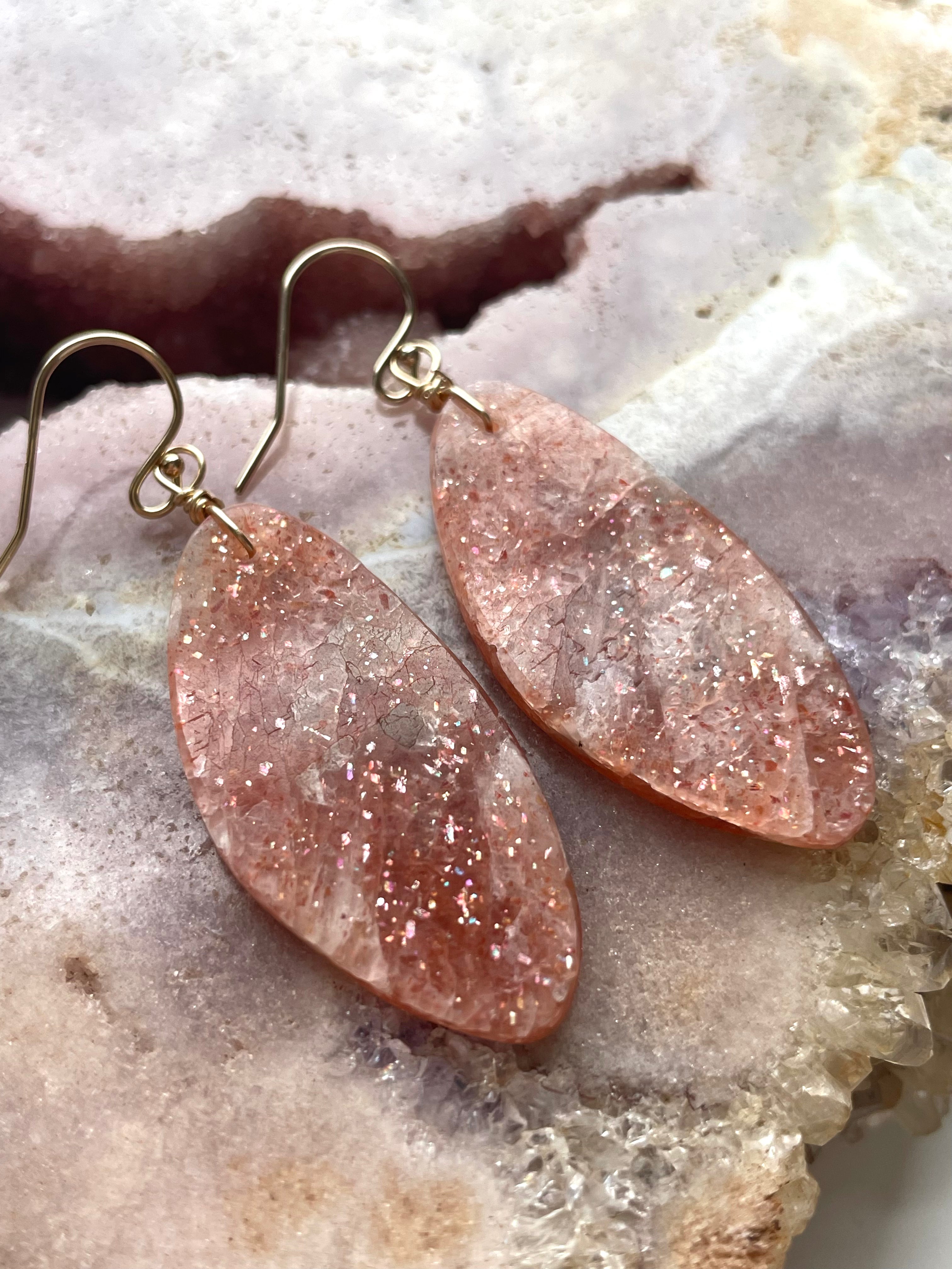 Orange Sunstone Gold Filled Statement Crystal Gemstone Threader Earrings for Women | Elegant Boho Jewelry for Parties, Weddings & Everyday Wear
