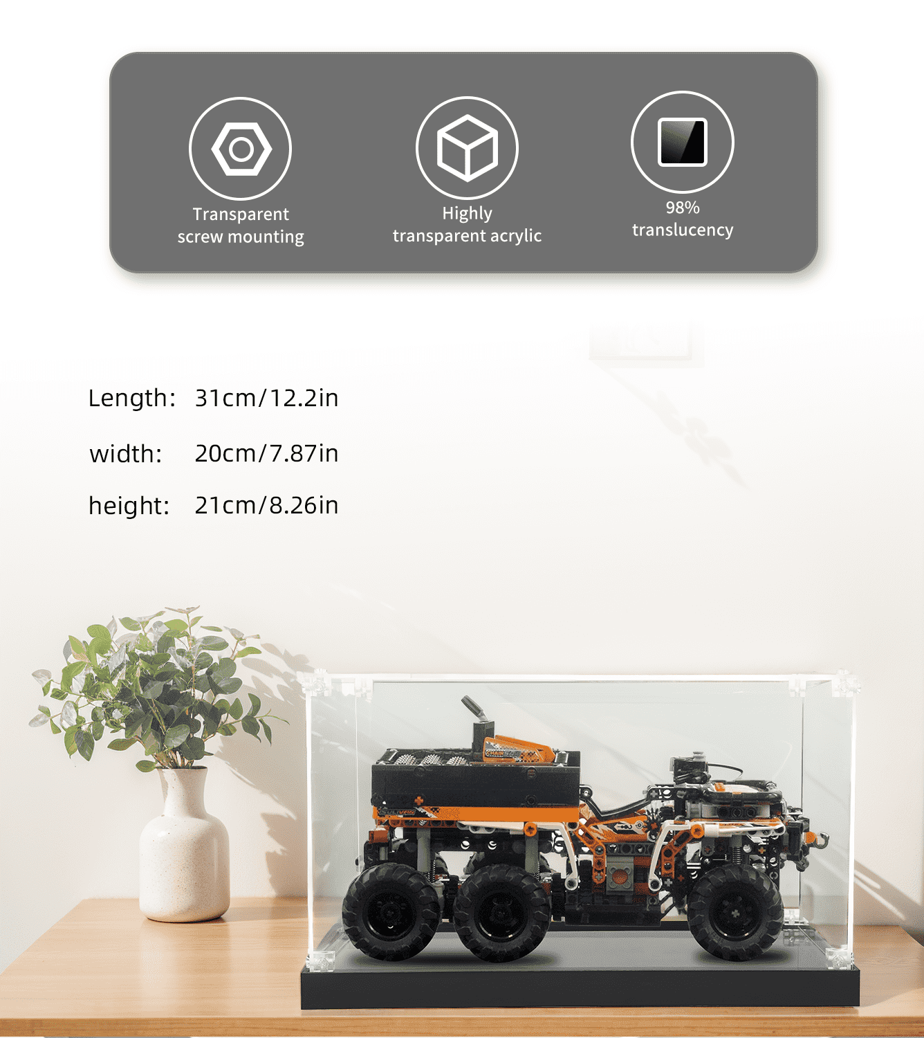 LEGO Technic All Terrain Vehicle 42139 Display Case - Clear Acrylic Protection Box for LEGO Model Showcase - Perfect for Home Decor, Office Display & Collector's Showcase