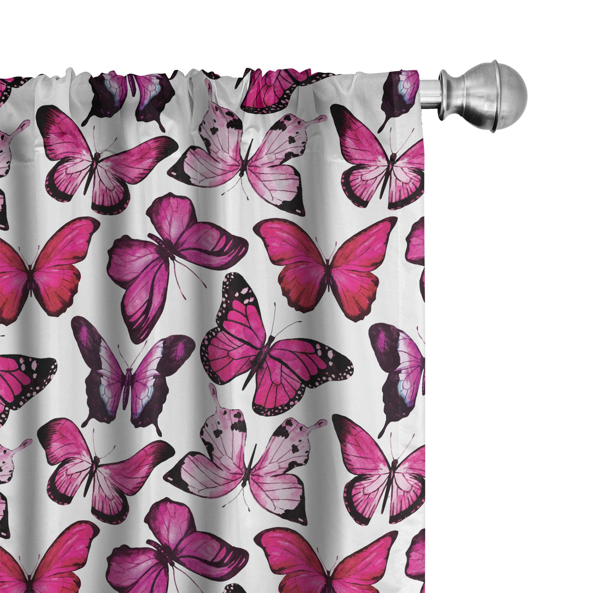 Ambesonne Butterfly Window Curtains - Vibrant Watercolor Animal Print, Pink Magenta Black, 28x63 Inch Lightweight Rod Pocket Panels for Spring Decor | Perfect for Living Room, Bedroom & Nursery