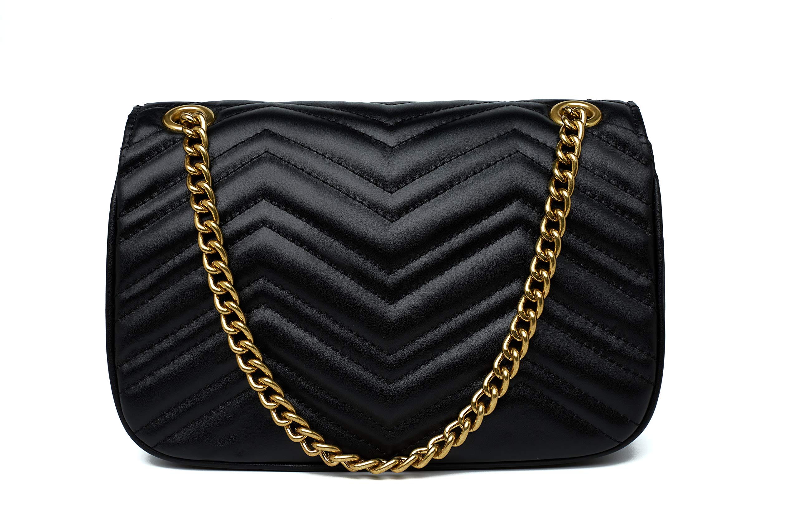 Genuine Leather Women's Shoulder Bag - Fashion Quilted Crossbody Purse with Chain for Ladies, Black | Perfect for Work, Travel & Evening Events