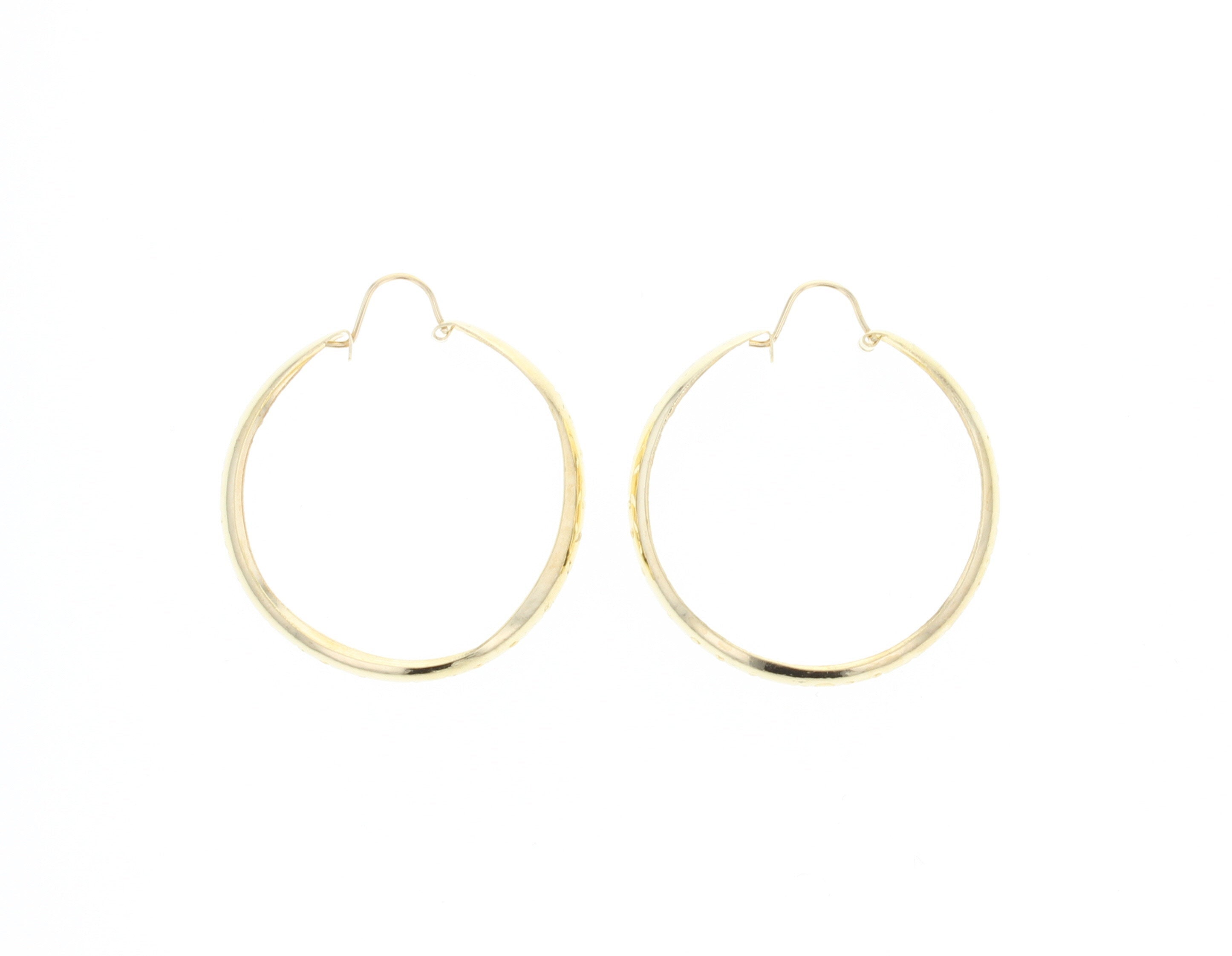 37MM Wide Curved Hoop Earrings with Diamond Cuts - 14K Yellow Gold - Perfect for Weddings, Parties & Everyday Elegance