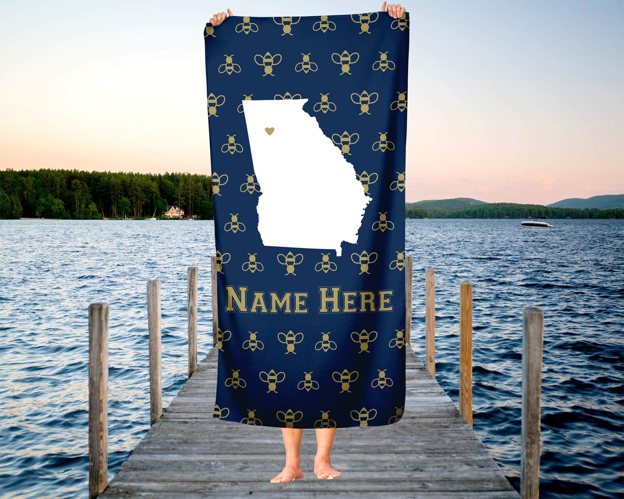 Custom Atlanta Georgia State Pride Beach & Bath Towel - Personalized Medium & Large Towels for Adults & Kids | College Football & Basketball Fans Gift | Pool, Beach, Gym, Home Decor