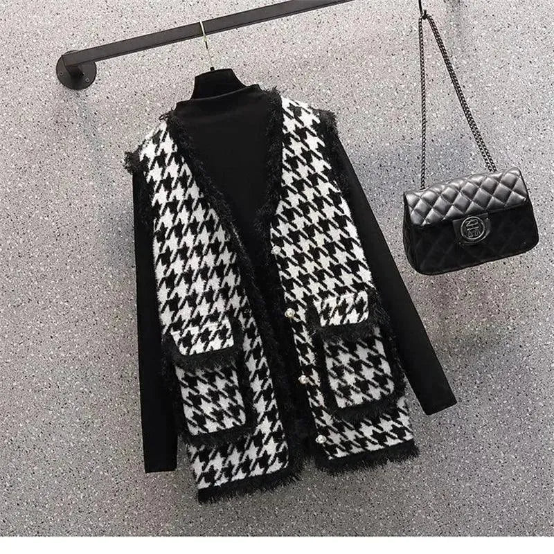 Stylish Women's Tweed Plaid 3-Piece Outfit Set - Blazer, Top & Skirt for Work, Office & Formal Occasions