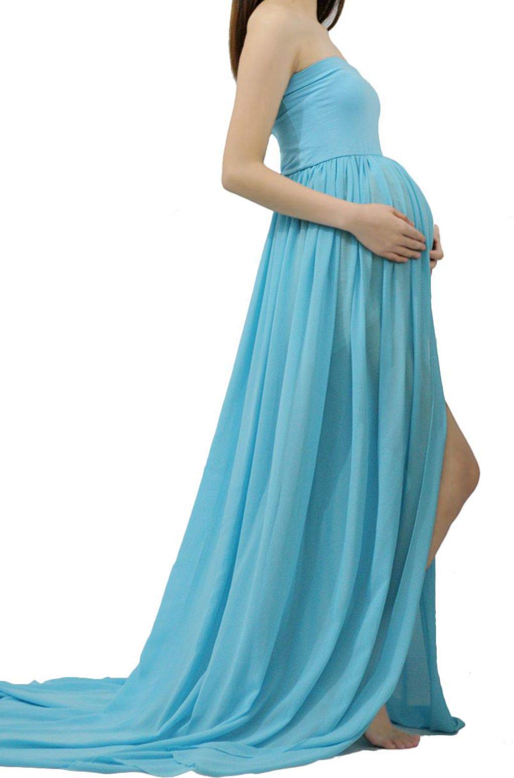 Elegant Maternity Chiffon Maxi Dress with Split Front for Pregnancy Photoshoot - Perfect for Baby Shower, Maternity Photos, and Special Occasions