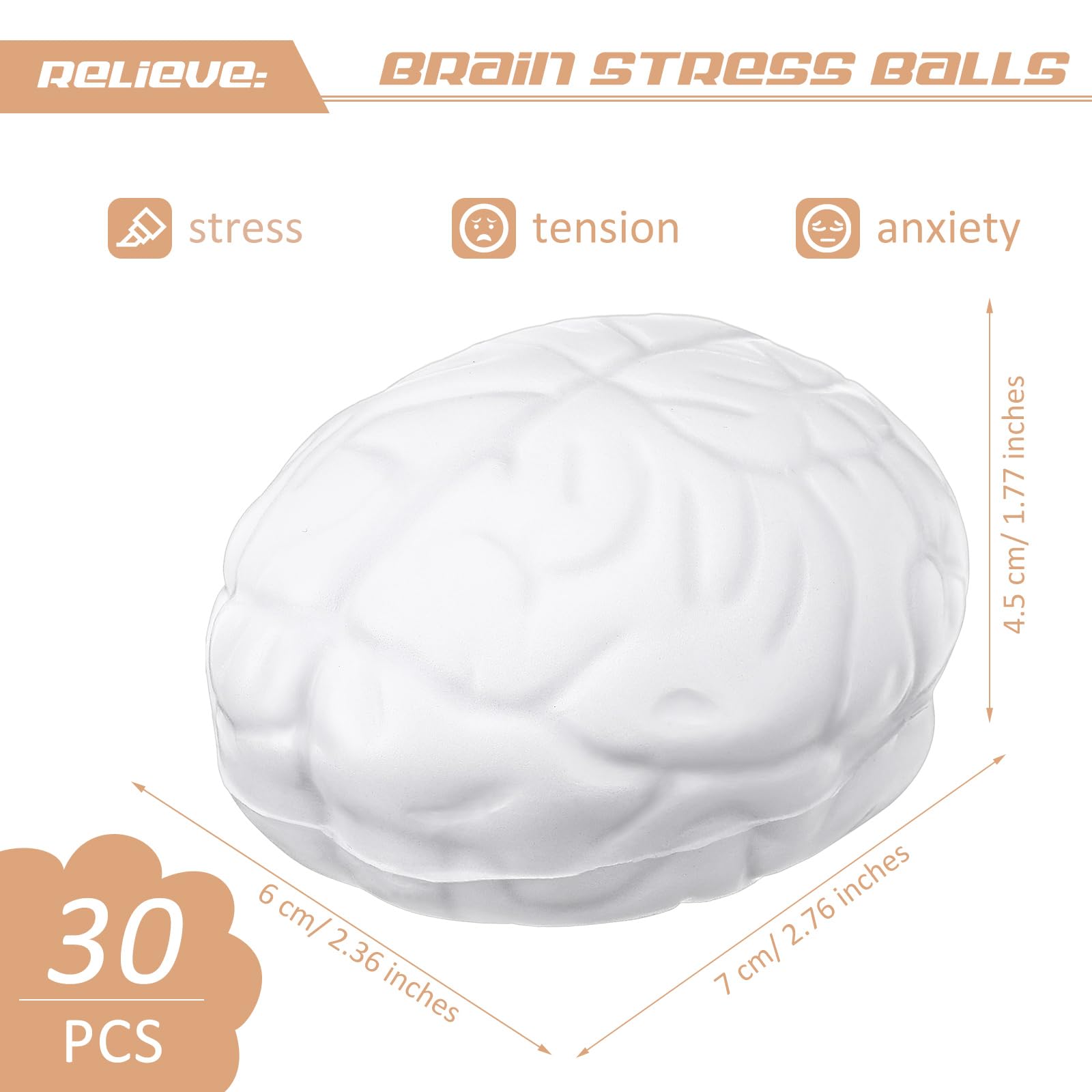 Jenaai 30-Pack Halloween Stress Balls - 2.76 Inch PU Squeeze Toys for Hand Exercise, Grip Strength & Stress Relief - Funny Sensory Fidget Toys for Teens & Adults (White) - Perfect for Office, Classroom, Therapy & Anxiety Relief