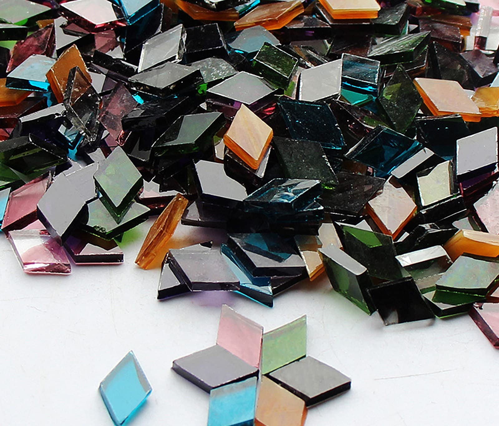 320pcs Retro Mix Mica Glass Mosaic Tiles - 1x1cm Rhombus Shape for DIY Home Decor, Crafts, Picture Frames & Flower Pots - Perfect for Kitchen Backsplash, Bathroom Wall Art & Decorative Projects (200g Pack)