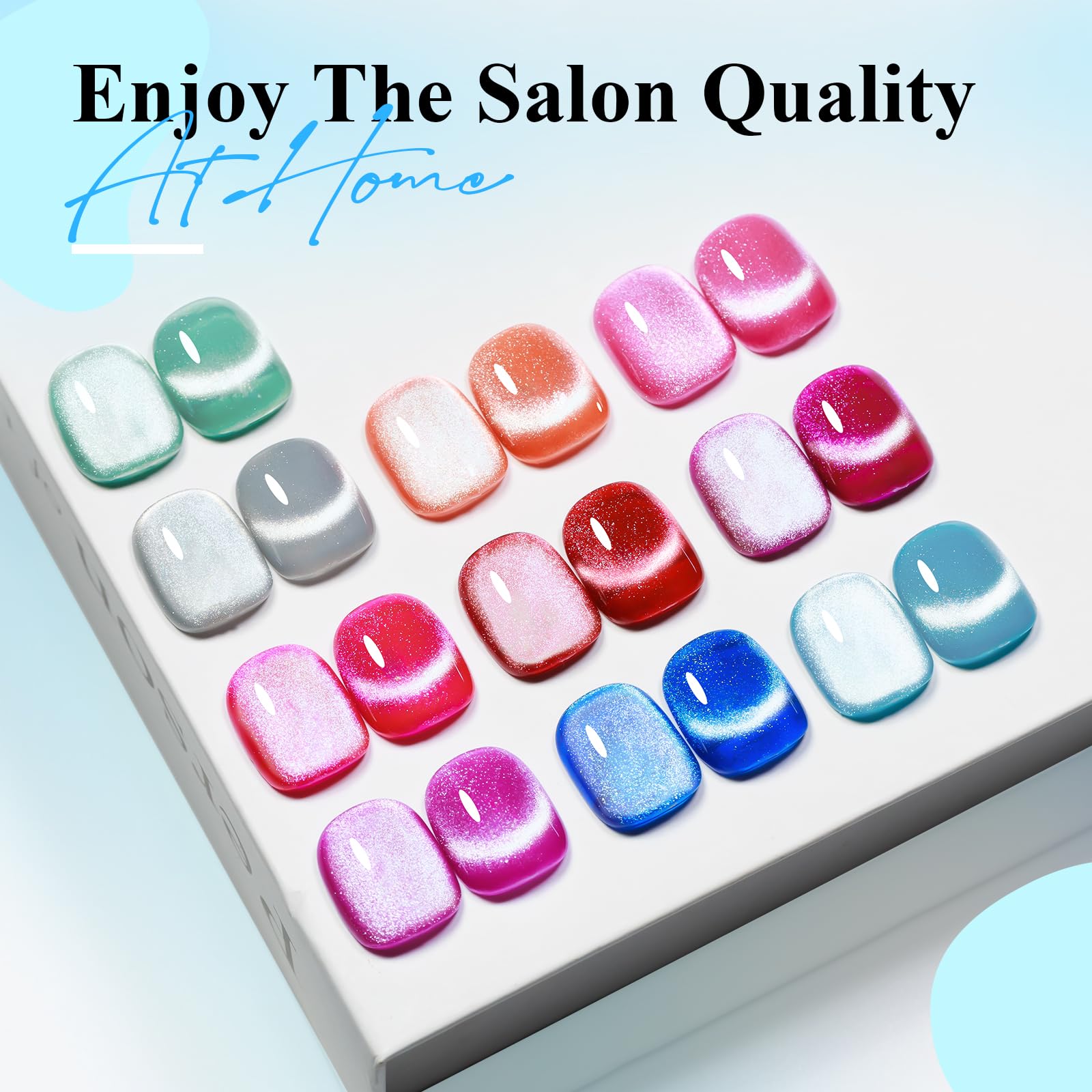 10 Colors Neon Cat Eye Gel Nail Polish Set - Magnetic 9D Effect with Sparkle Glitter (Red, Pink, Blue) - Long Lasting Soak Off UV/LED Gel Polish for Home Salon & Professional Nail Art