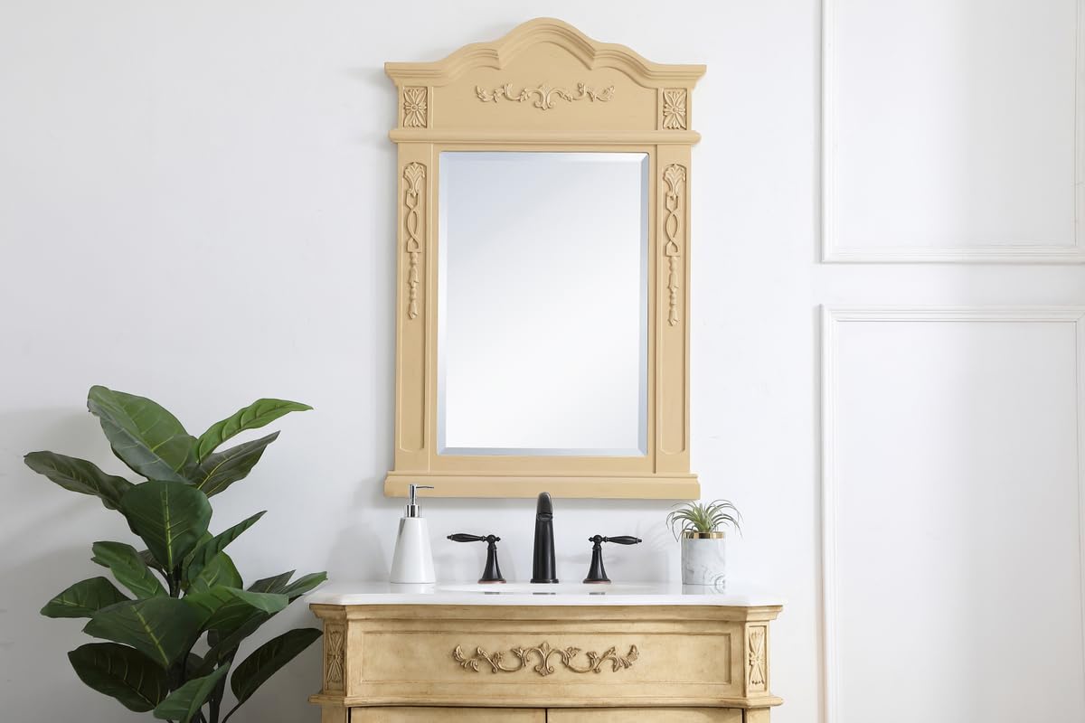 Elegant Wood Frame Mirror 24x36 Inch - Light Antique Beige for Home Decor