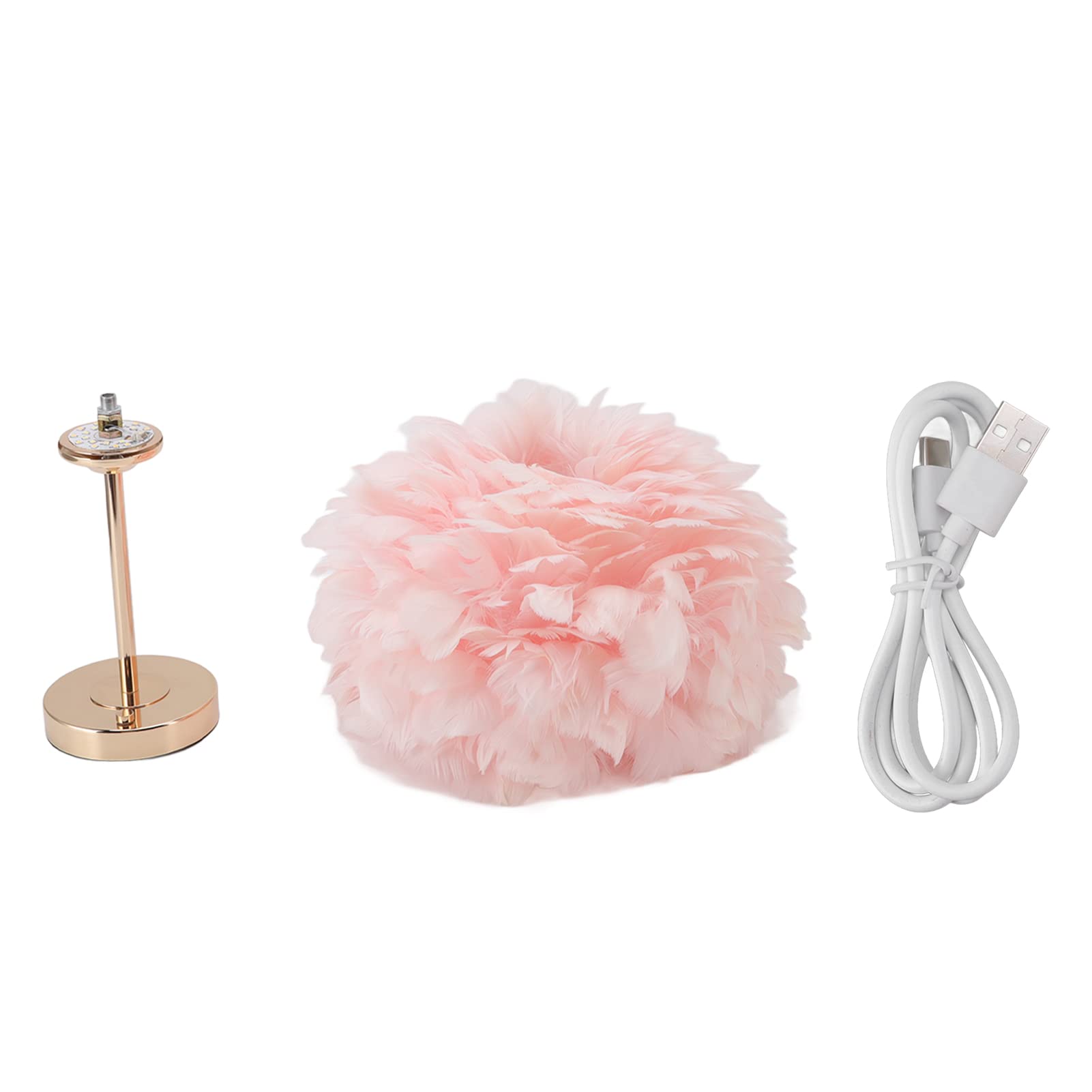 Feather Table Lamp with Touch Switch & USB Charging - 3 Color Dimmable Desk Lamp for Bedroom, Office, Wedding & Party Decor - Soft White Goose Feather Lighting for Cozy Ambiance