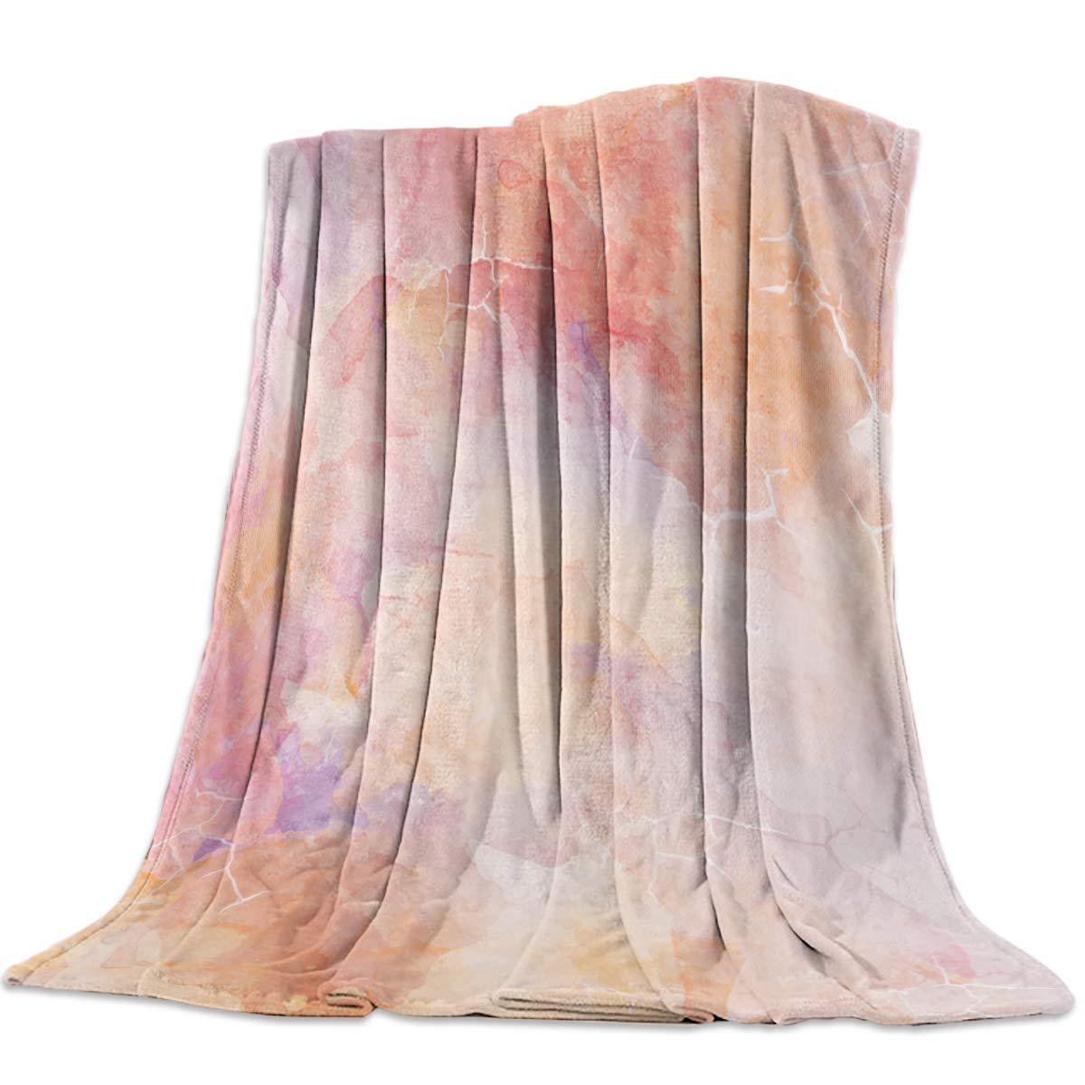 Queen Size Flannel Blanket 59x79 Inches - Lightweight Marble Texture Watercolor Design | Ultra Soft Microfiber Bed Blanket for Home, Office & Stadium Use | Cozy Throw for Couch, Sofa & Outdoor Activities