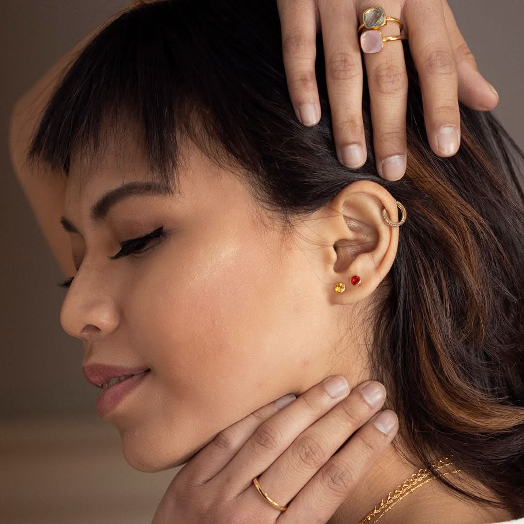 Natural Citrine Mini Stud Earrings for Women - 14K Rose Gold Plated Hypoallergenic Jewelry - Perfect for Everyday Wear, Gifts & Special Occasions