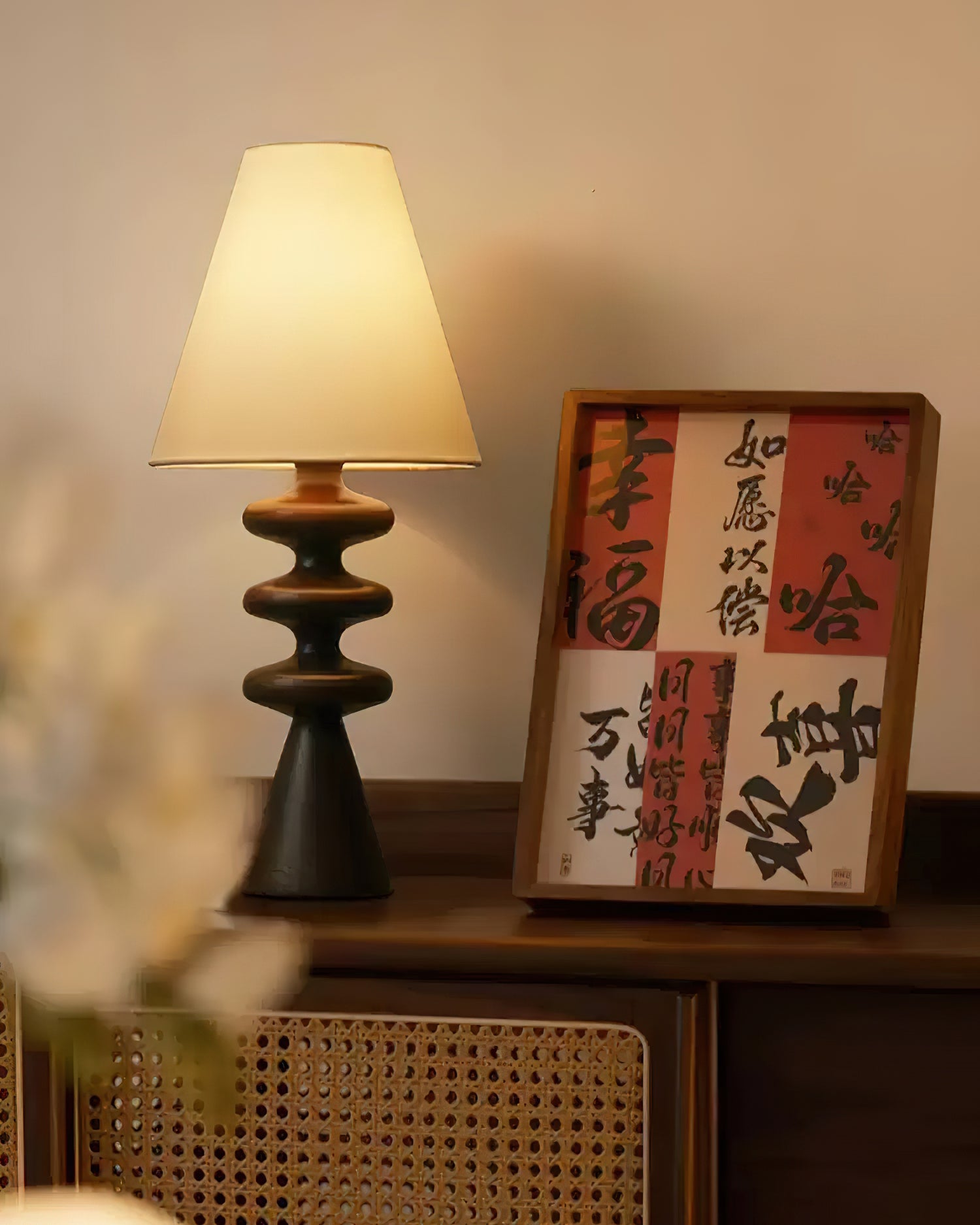 Modern Ripple Wood Table Lamp - Handcrafted Natural Wood Nightstand Light for Bedroom, Living Room & Office - Warm Ambient Lighting for Home Decor