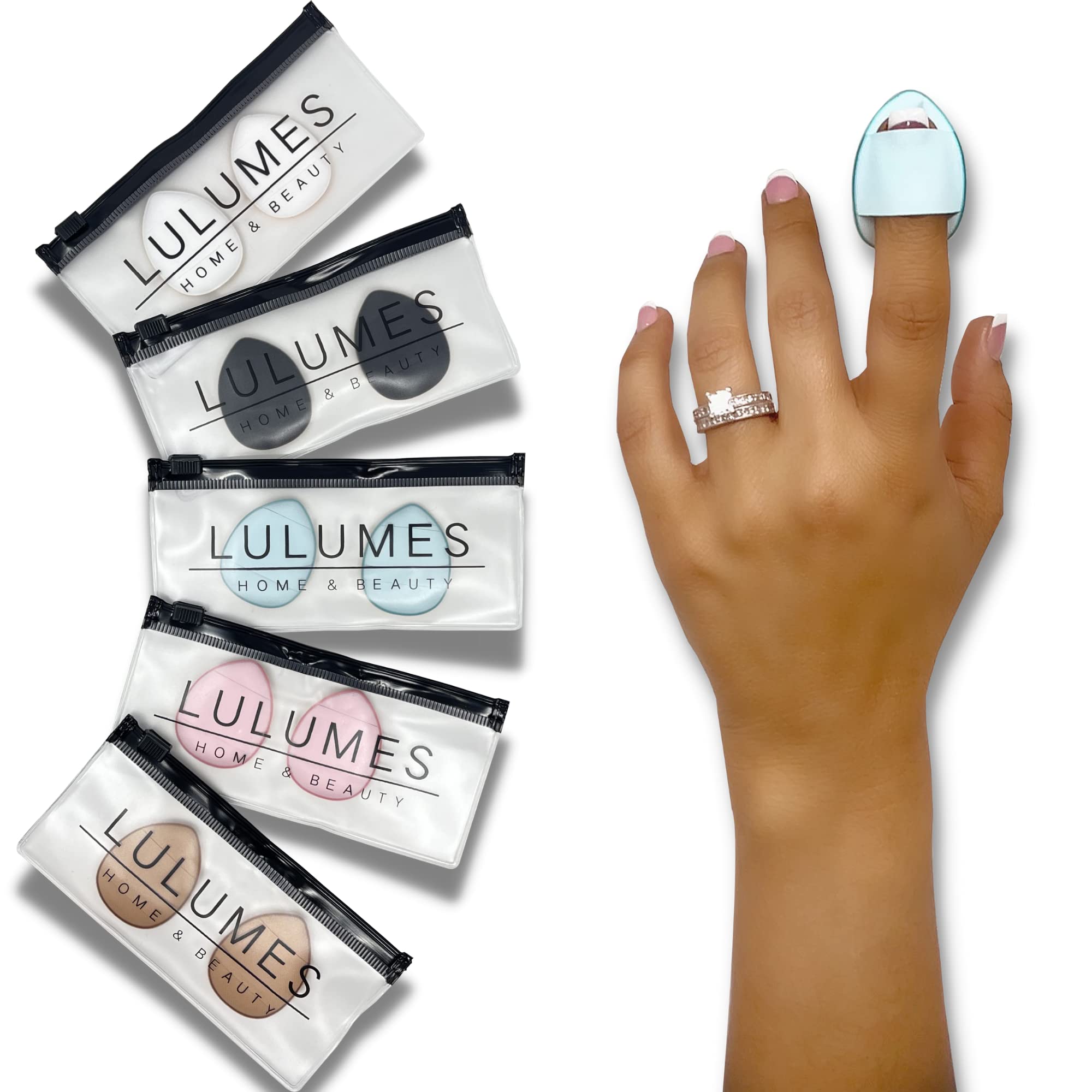 Lulumes Makeup Sponge Finger Puff (2 Pack, Black) - Soft Blending Sponge for Foundation, Concealer & Cream Blush - Perfect for Professional & Everyday Makeup Application