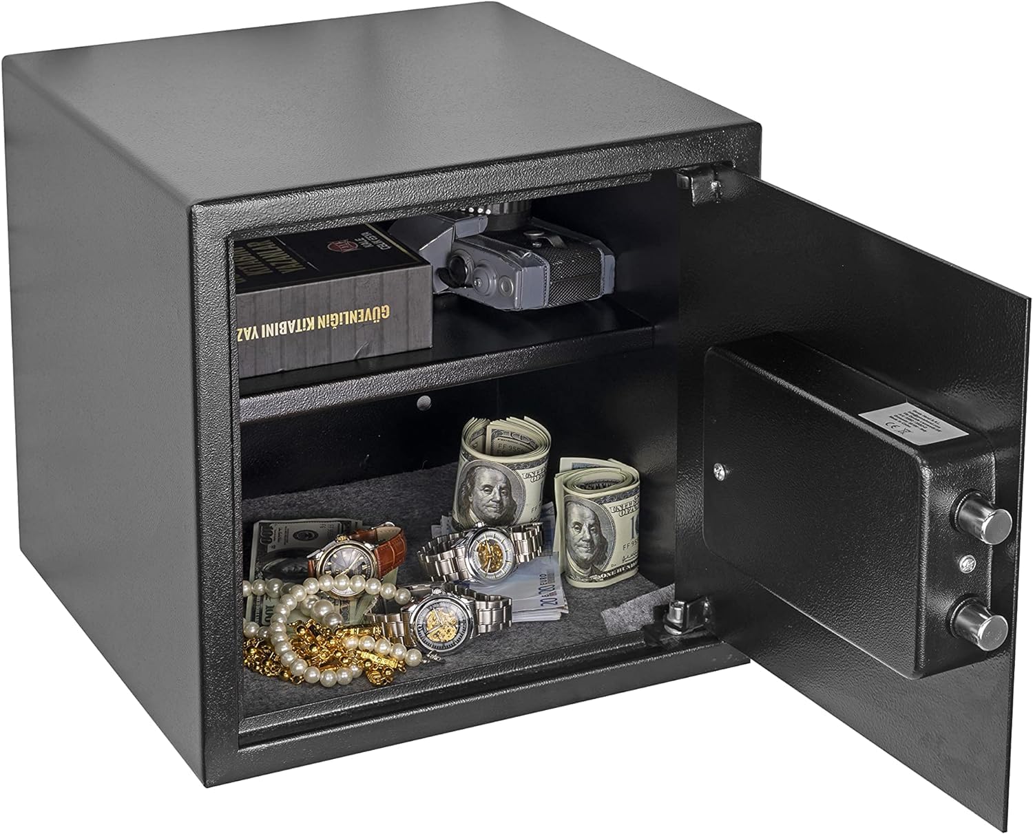 Genie Hand Safe with Double Lock & 2 Cross Locks - High Security Home & Office Safe for Cash, Jewelry & Documents - Ideal for Bedroom, Closet or Business Use