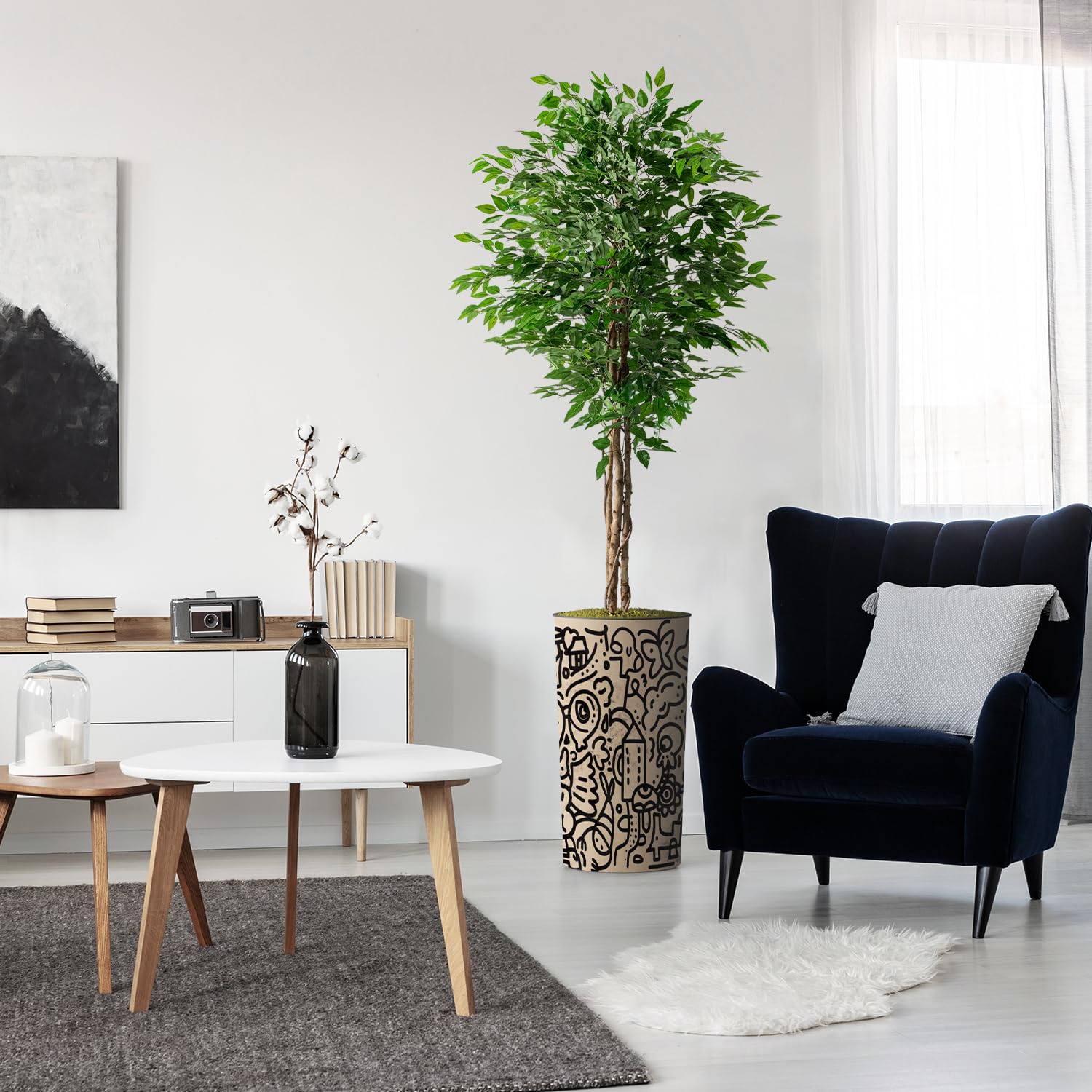 Modern Artificial Ficus Tree in Geometric Planter - 75